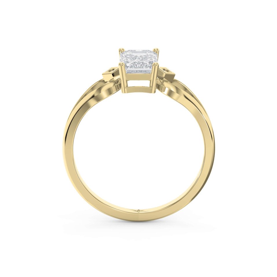 Classic 4-Prong Engagement Ring with Geometric Side Diamonds – Lab-Grown & Natural Diamond