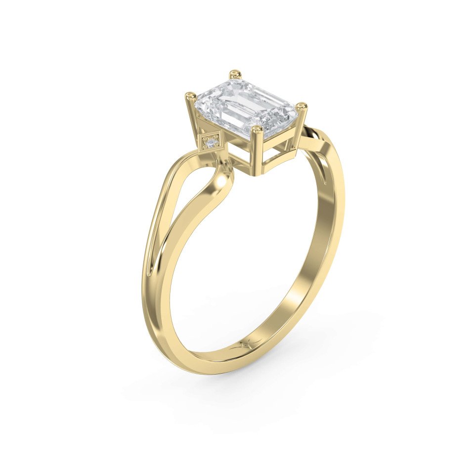 Classic 4-Prong Engagement Ring with Geometric Side Diamonds – Lab-Grown & Natural Diamond