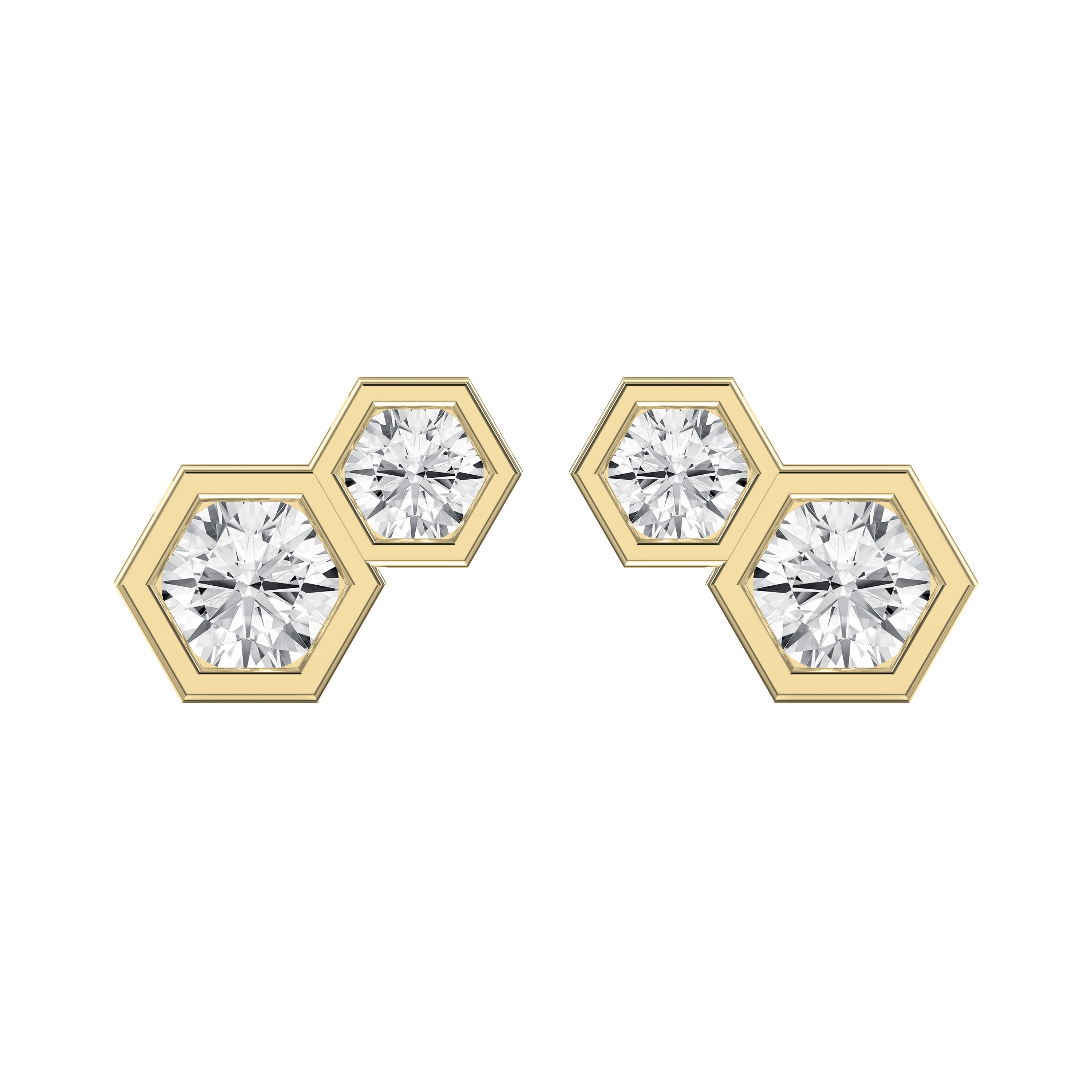 Honeycomb Hex Design Round Shape Earrings Studs – Choose Lab Grown & Natural Diamonds | Push & Screw Back