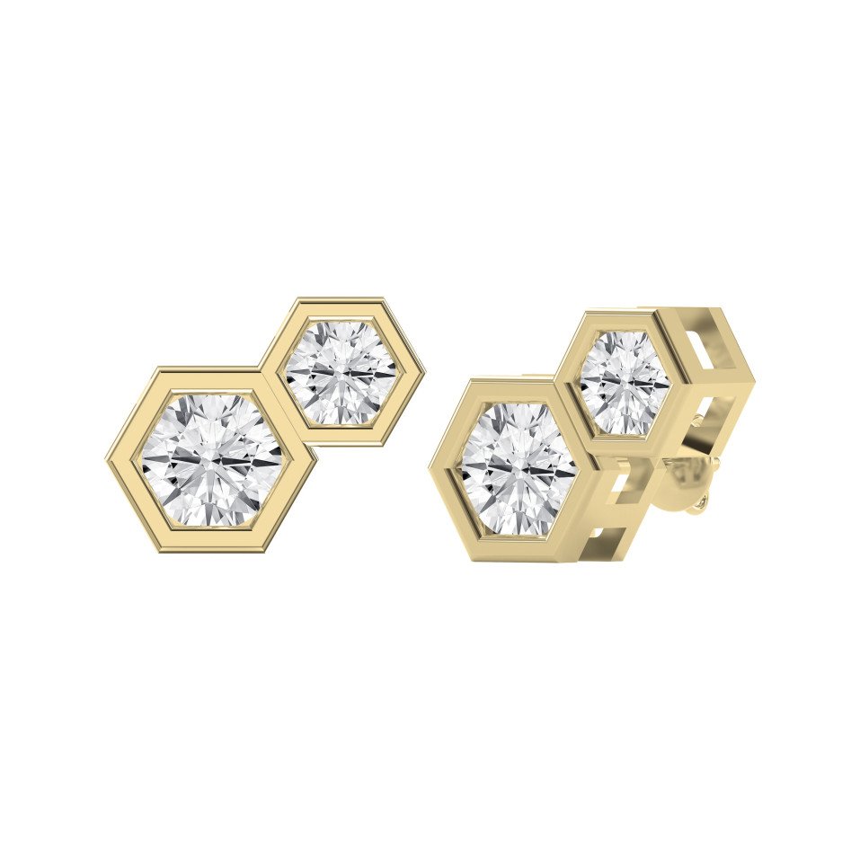 Honeycomb Hex Design Round Shape Earrings Studs – Choose Lab Grown & Natural Diamonds | Push & Screw Back