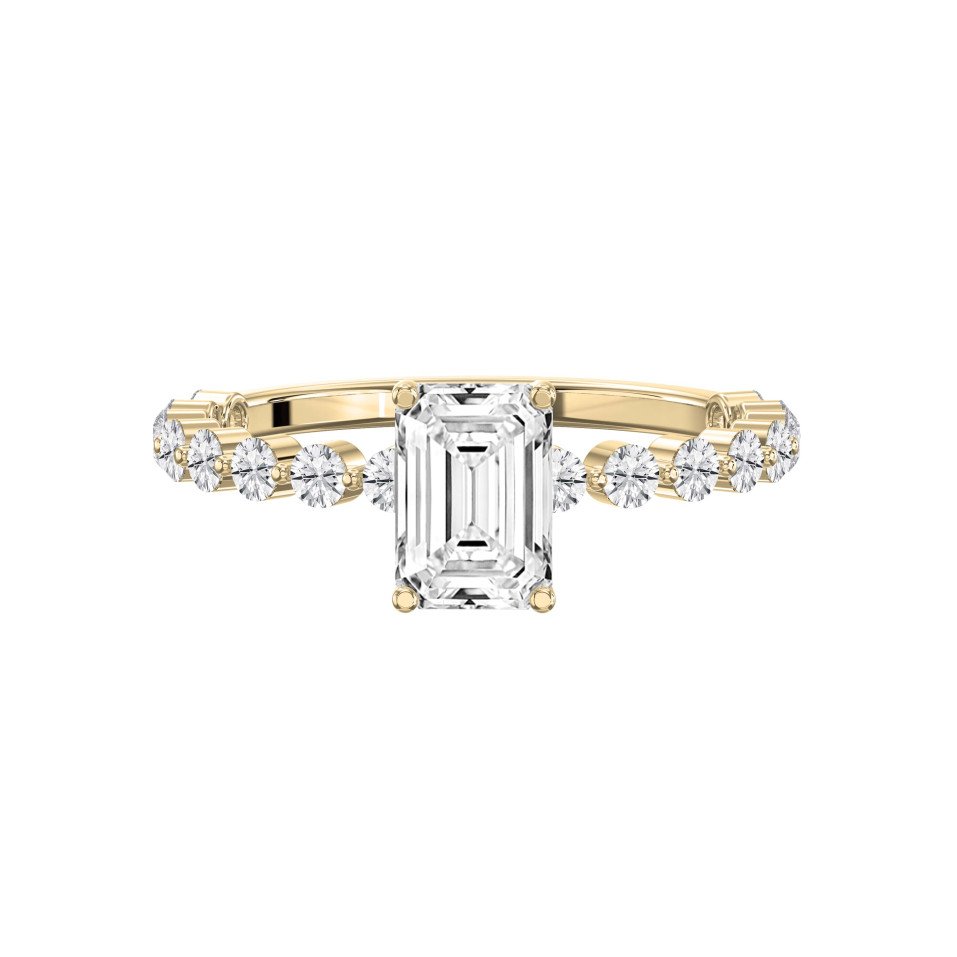 Four-Prong Diamond Engagement Ring with Round Brilliant Band Choose Lab-Grown or Natural Center Diamond