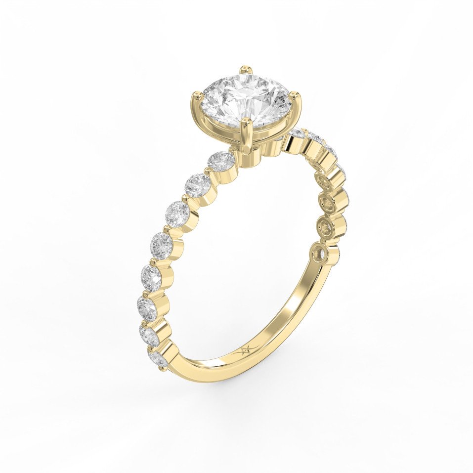 Customizable Diamond Shape Engagement Ring with Round Brilliant Band – Choose Lab-Grown or Natural Center Diamond