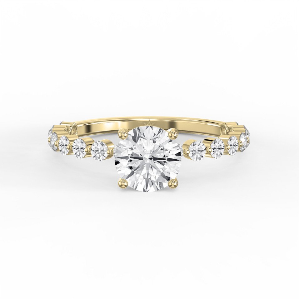 Customizable Diamond Shape Engagement Ring with Round Brilliant Band – Choose Lab-Grown or Natural Center Diamond