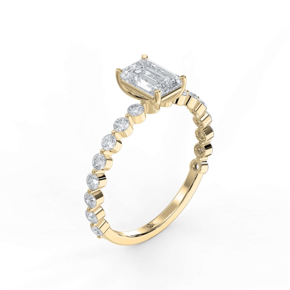 Four-Prong Diamond Engagement Ring with Round Brilliant Band Choose Lab-Grown or Natural Center Diamond