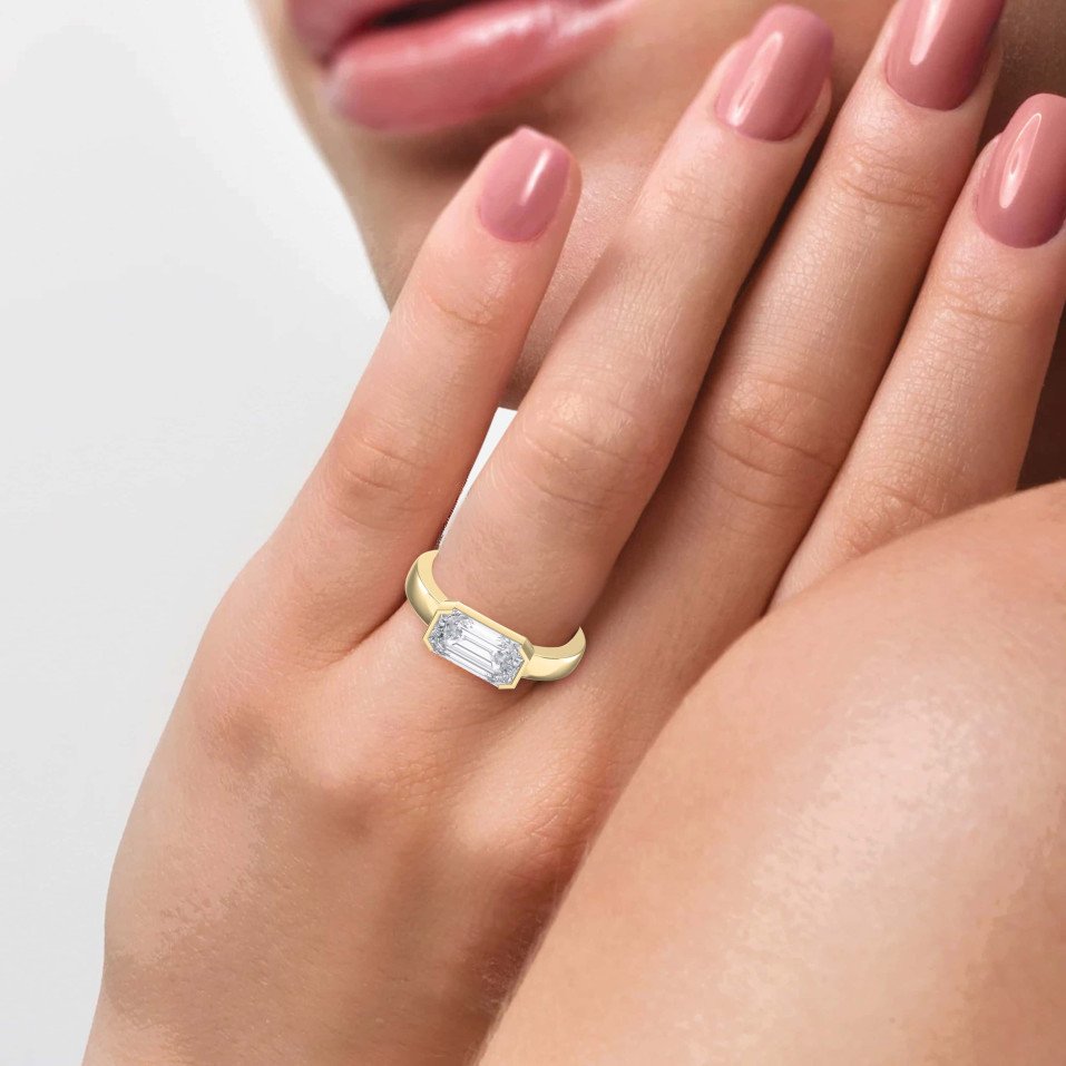 Bar Channel Setting Emerald Shape Diamond Ring – Lab Grown or Natural Diamonds