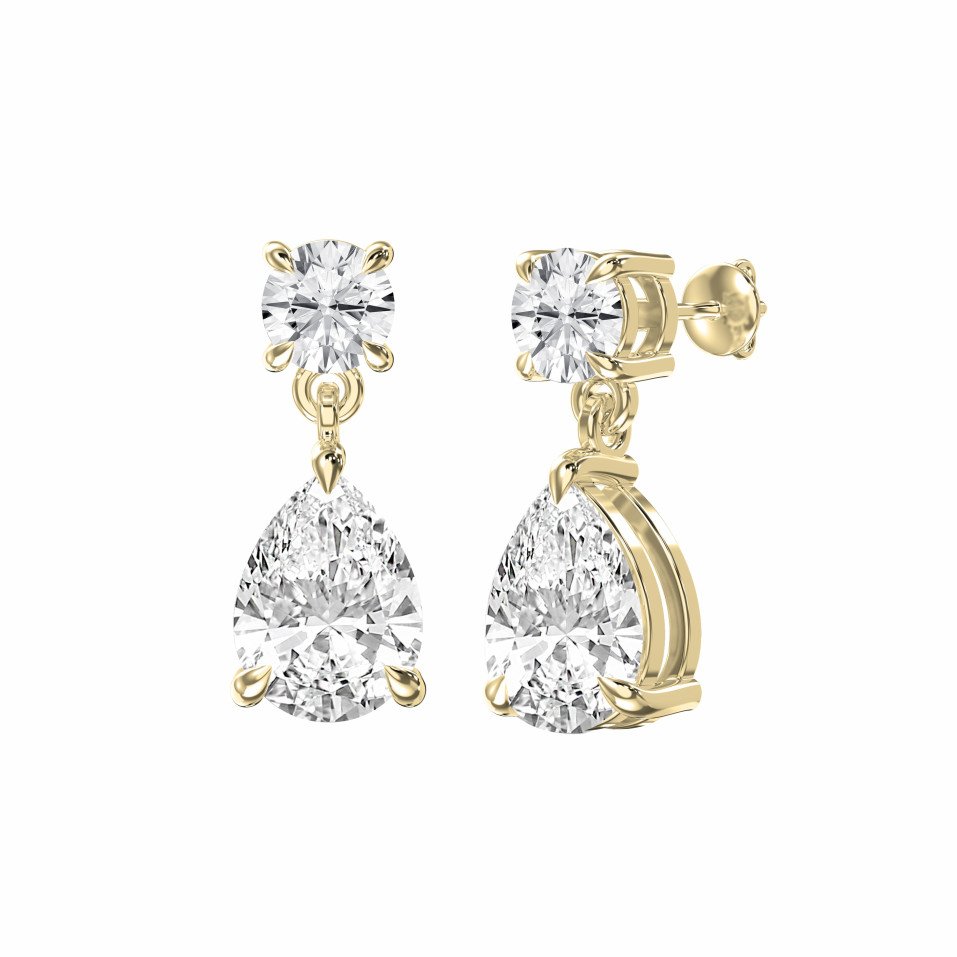 Drop & Dangle Earrings with Round and Pear Lab-Grown Diamonds – Elegant Modern Design