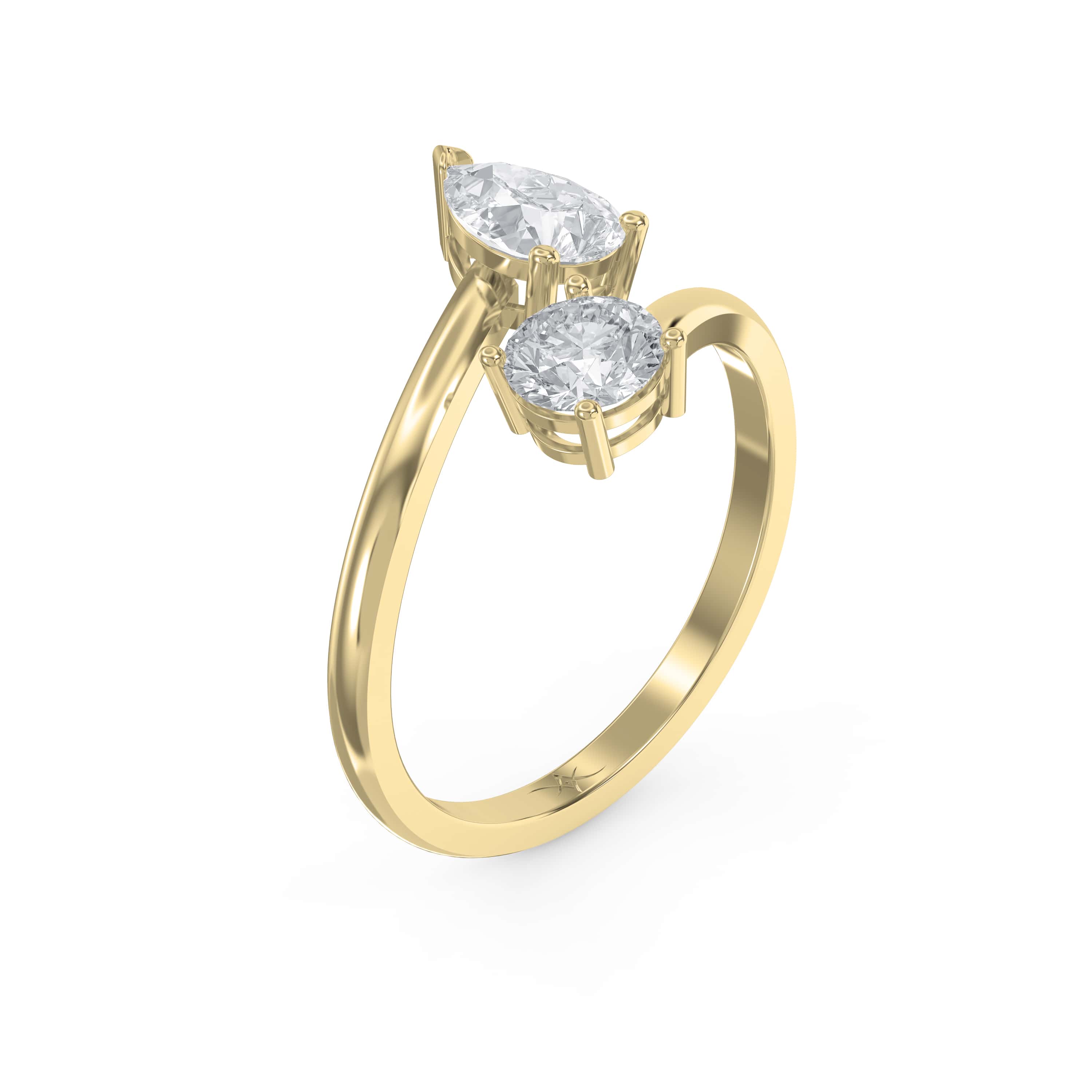 Two Stone Bypass Diamond Ring – Pear & Round Cut | Lab Grown & Natural