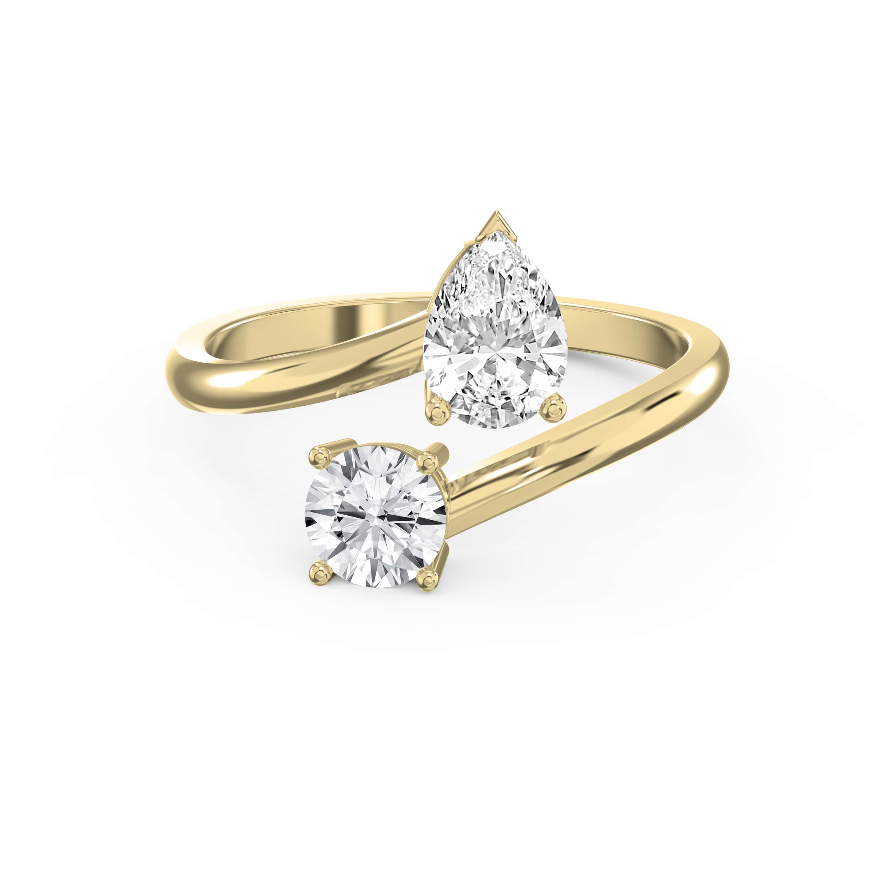 Two Stone Bypass Diamond Ring – Pear & Round Cut | Lab Grown & Natural