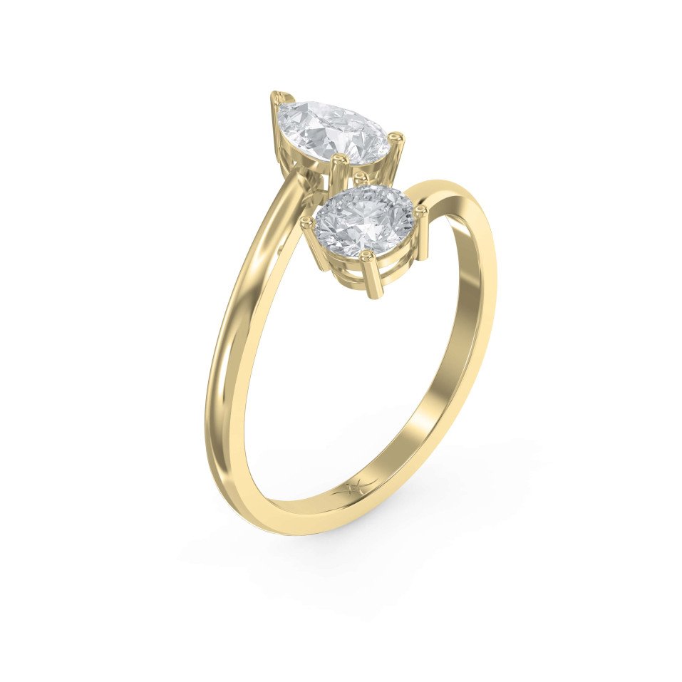 Two Stone Bypass Diamond Ring – Pear & Round Cut | Lab Grown & Natural