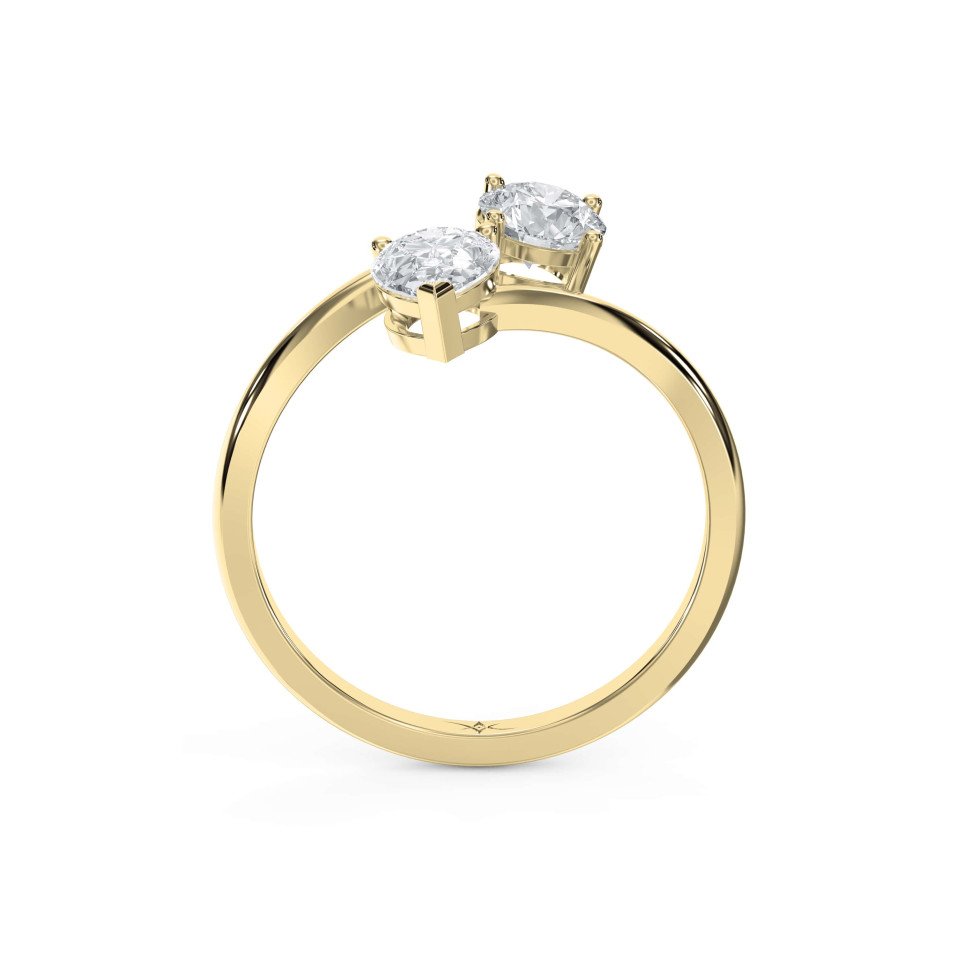 Two Stone Bypass Diamond Ring – Pear & Round Cut | Lab Grown & Natural
