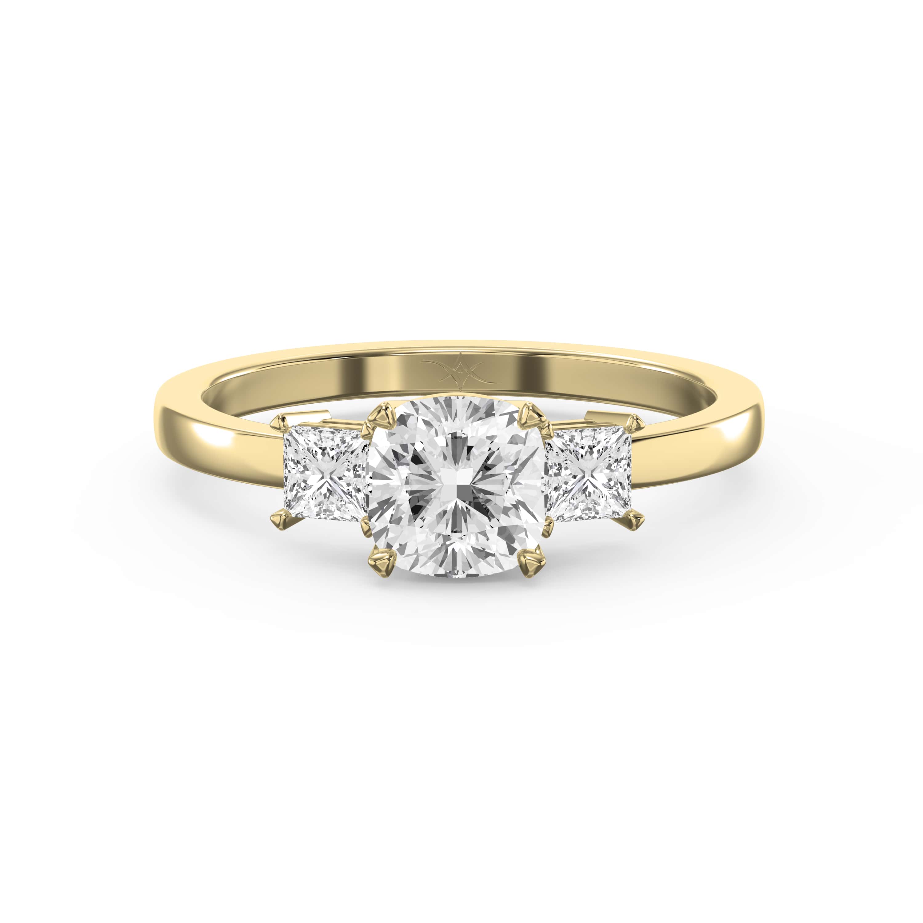 Design Your Dream Ring – Three-Stone Classic Setting Personalized Brilliance with Custom Center Stone & Princess Side Diamonds
