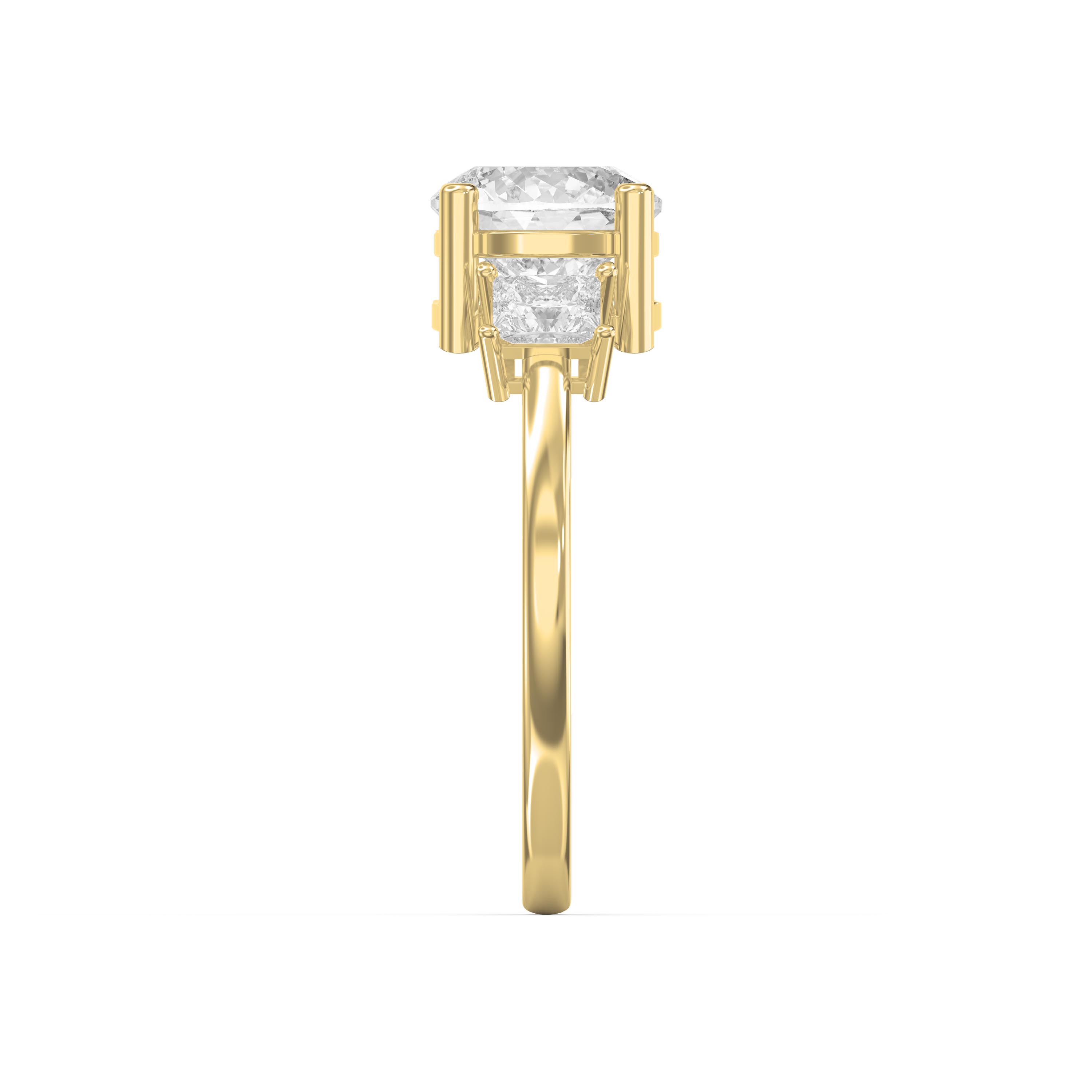 Three-Stone Diamond Engagement Ring with Princess Side Stones – Customizable Center Stone Shape | Lab-Grown & Natural Diamonds