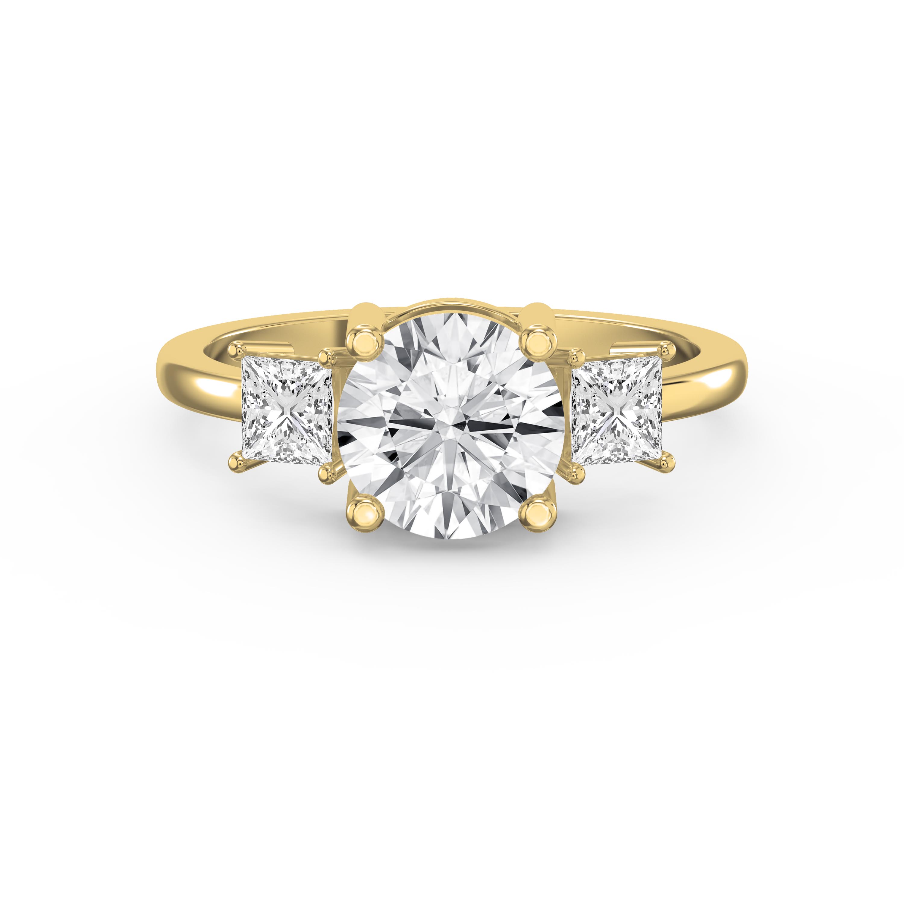 Three-Stone Diamond Engagement Ring with Princess Side Stones – Customizable Center Stone Shape | Lab-Grown & Natural Diamonds