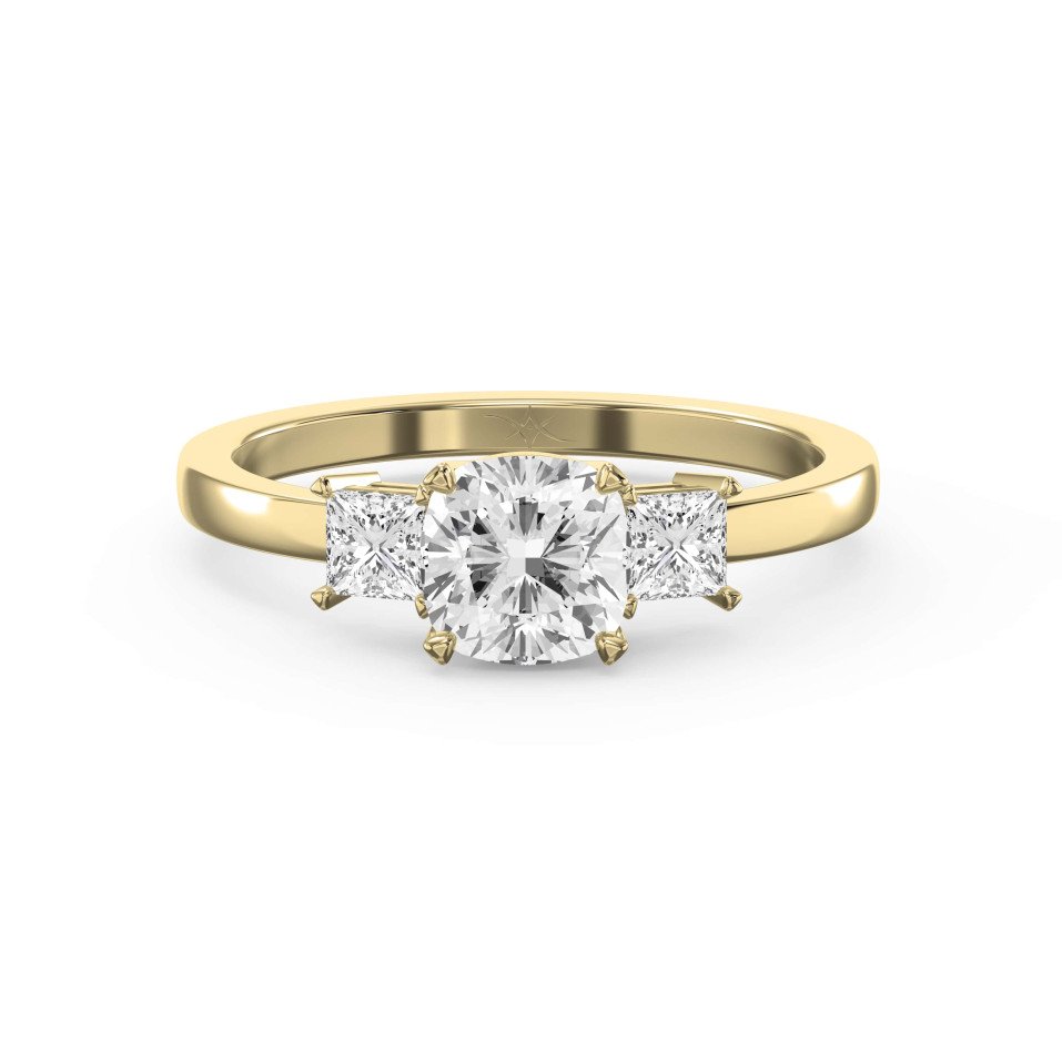 Design Your Dream Ring – Three-Stone Classic Setting Personalized Brilliance with Custom Center Stone & Princess Side Diamonds