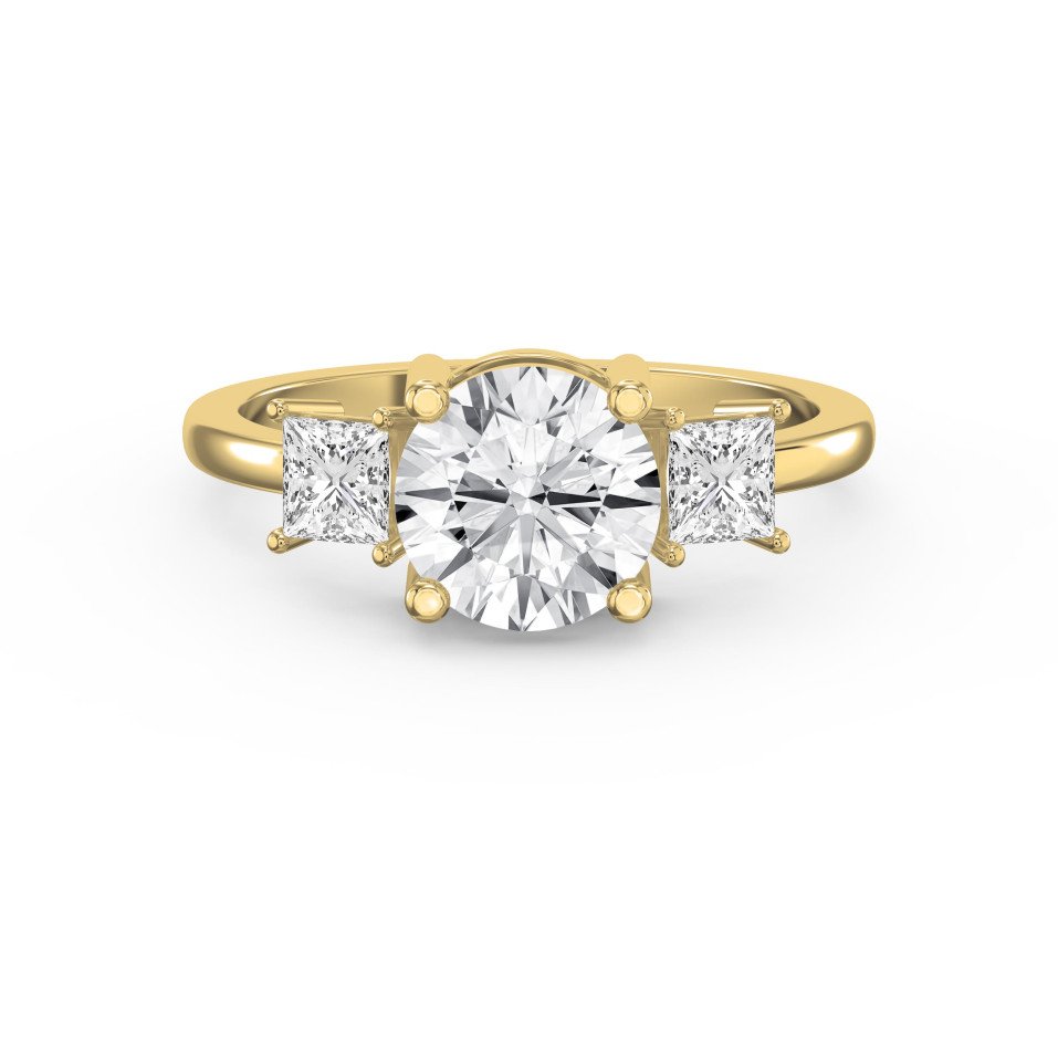 Three-Stone Diamond Engagement Ring with Princess Side Stones – Customizable Center Stone Shape | Lab-Grown & Natural Diamonds