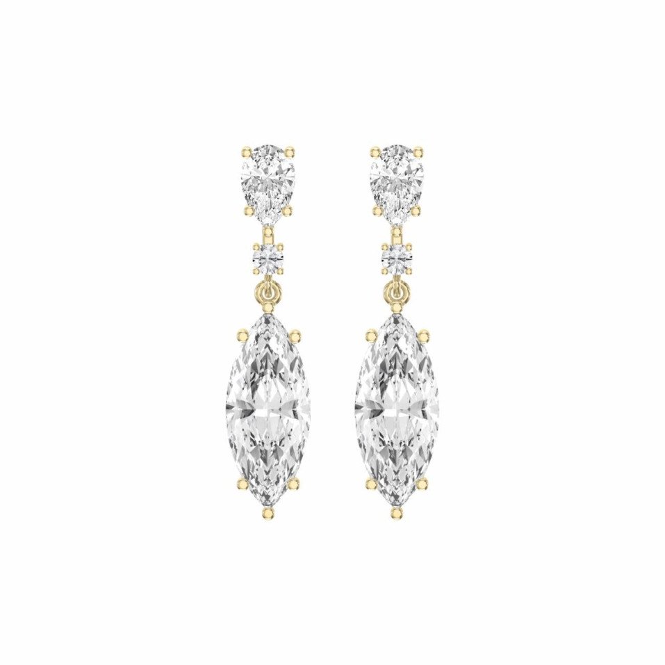 Drop & Dangle Earrings with Round, Pear & Marquise Lab-Grown Diamonds – Elegant Triple-Cut Design