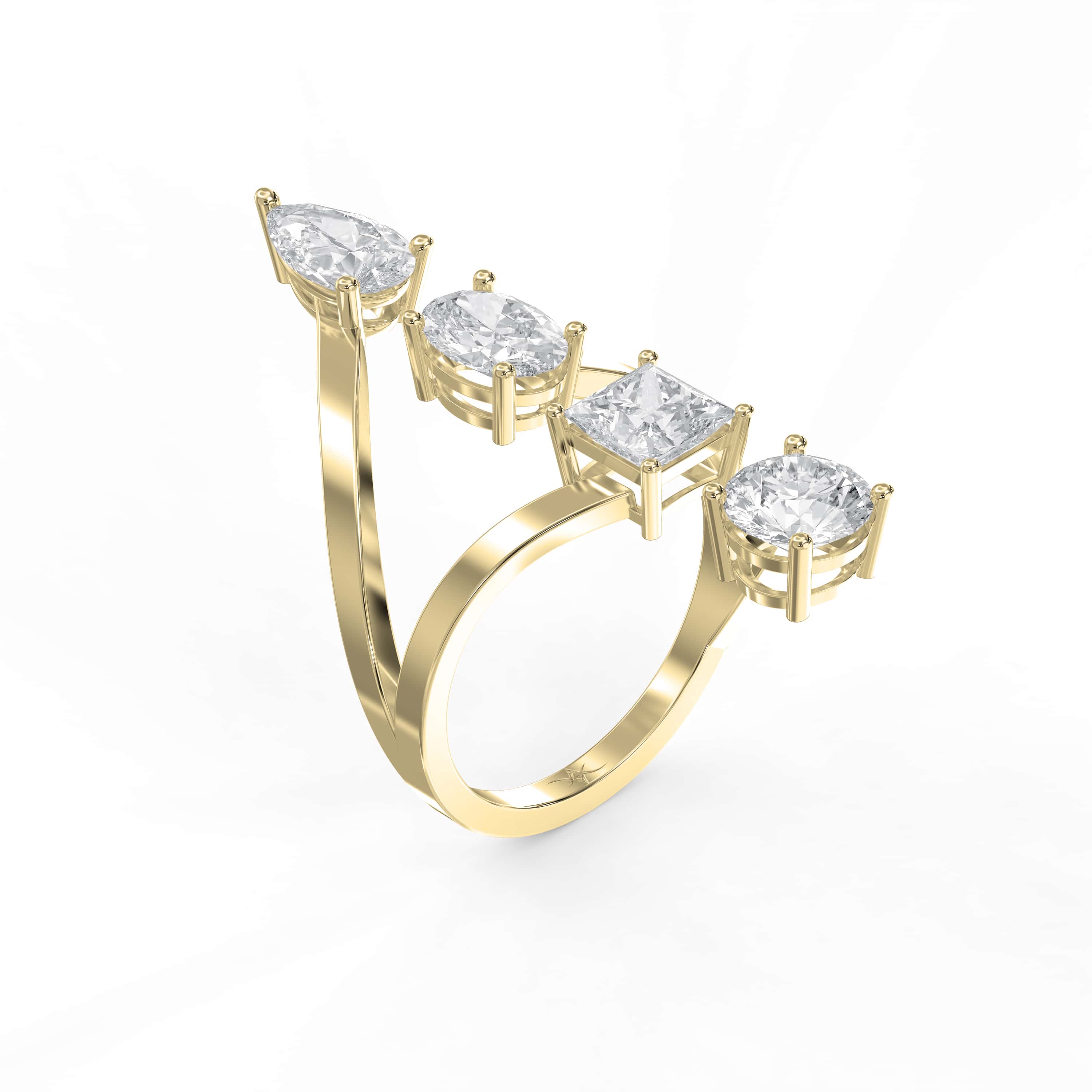 4-Stone Curved Ring – Oval, Princess, Pear & Round Lab-Grown Diamond Brilliance