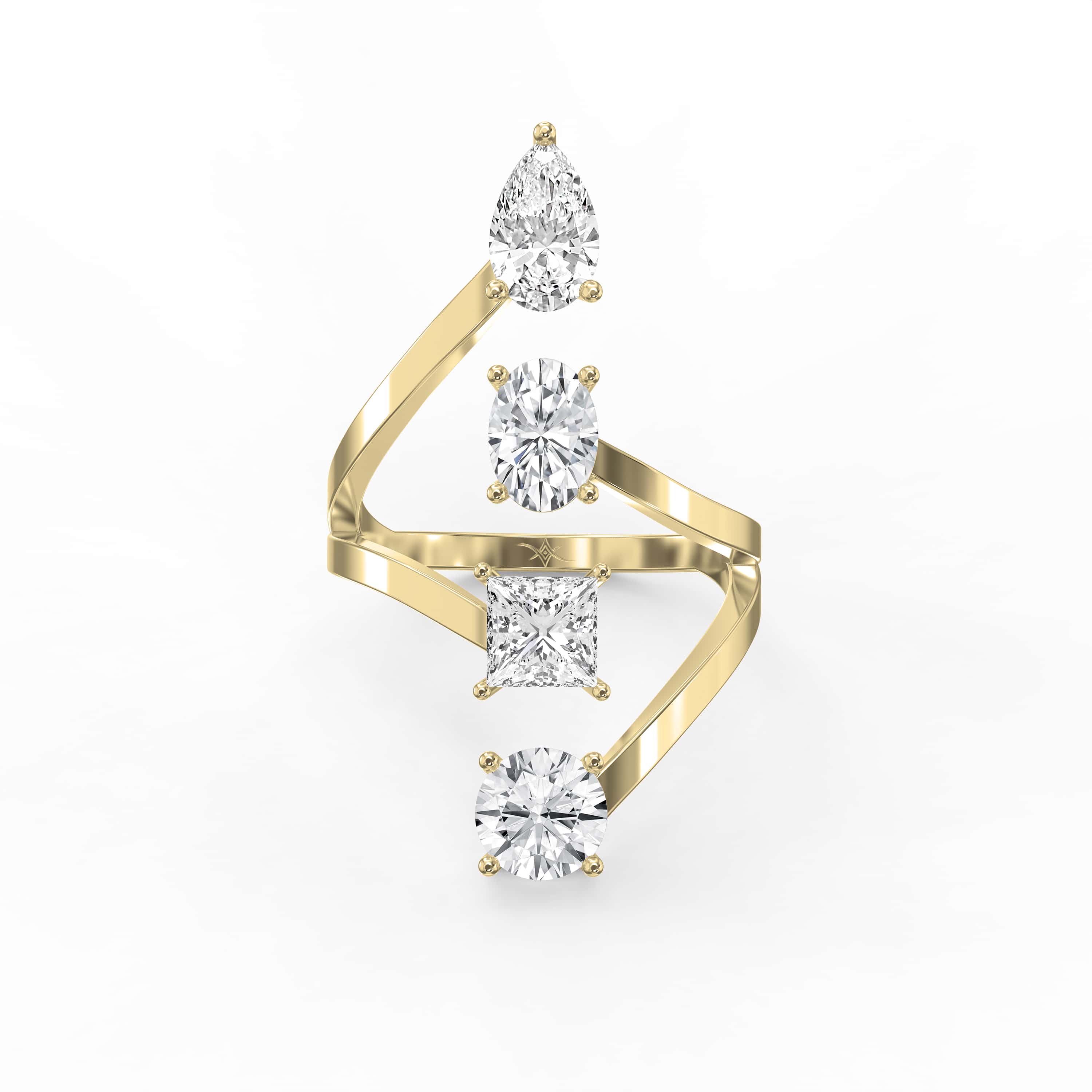 4-Stone Curved Ring – Oval, Princess, Pear & Round Lab-Grown Diamond Brilliance