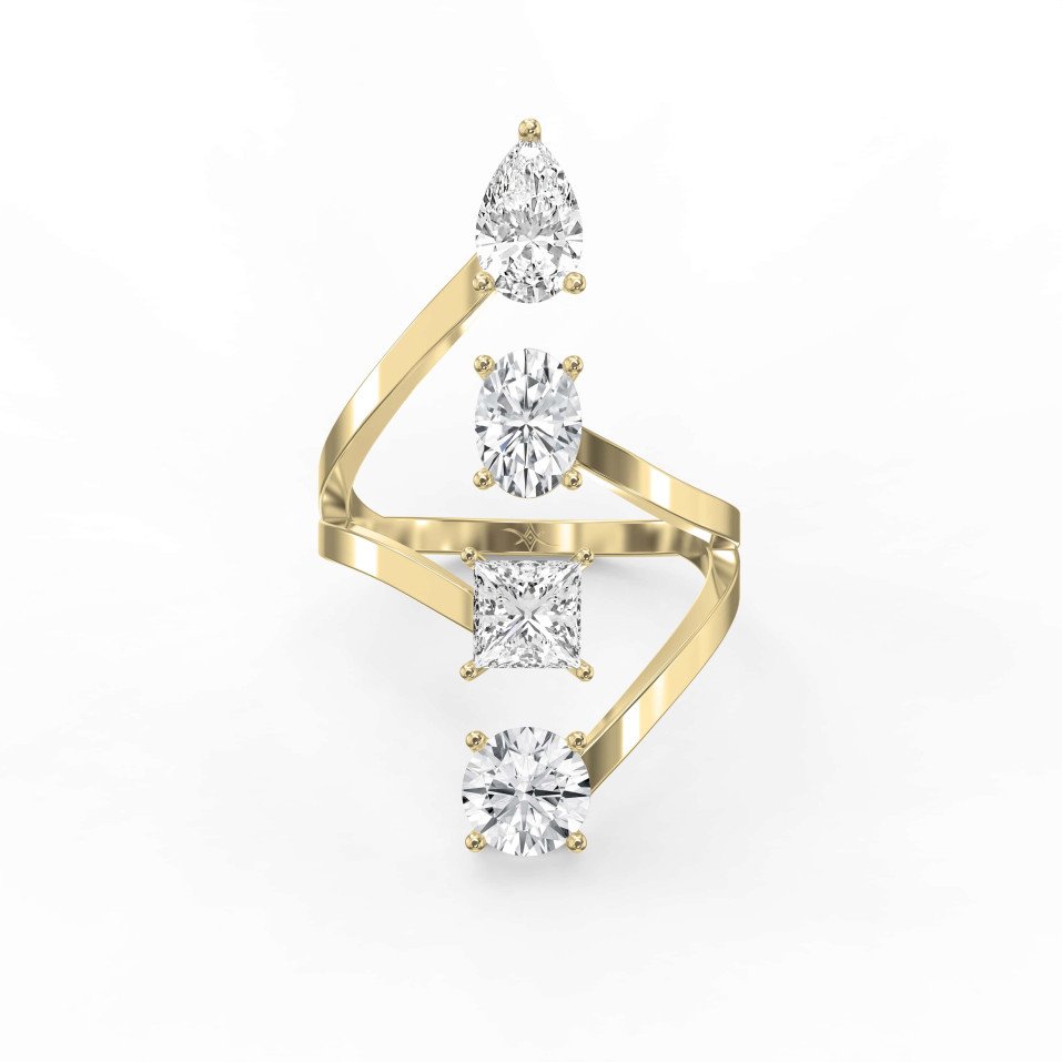 4-Stone Curved Ring – Oval, Princess, Pear & Round Lab-Grown Diamond Brilliance