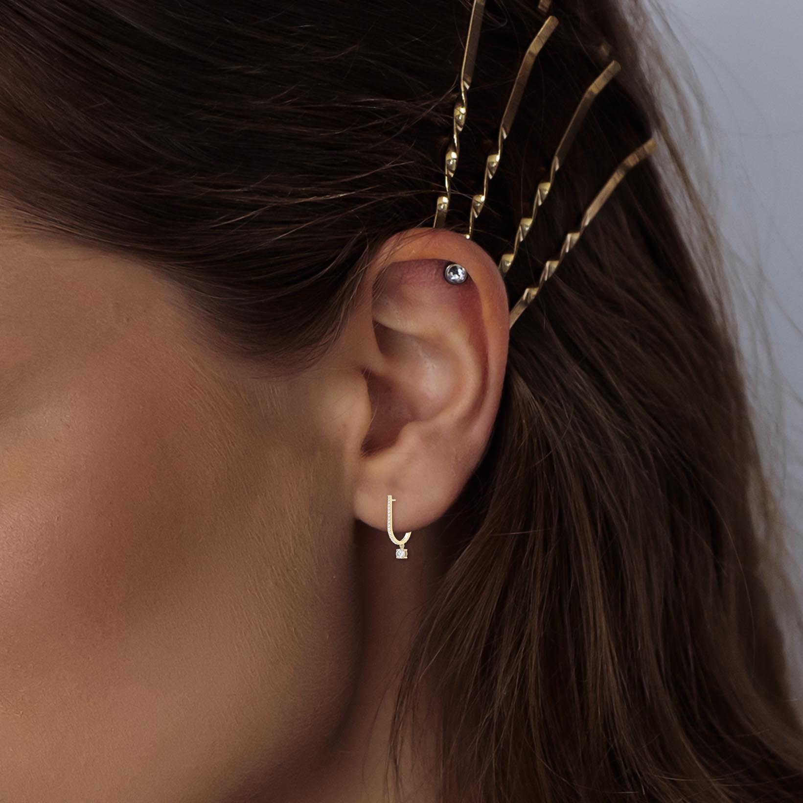 Elegant U-Shaped Diamond Hoop Earrings with Dangling Solitaire | Lab-Grown & Natural Diamond Options