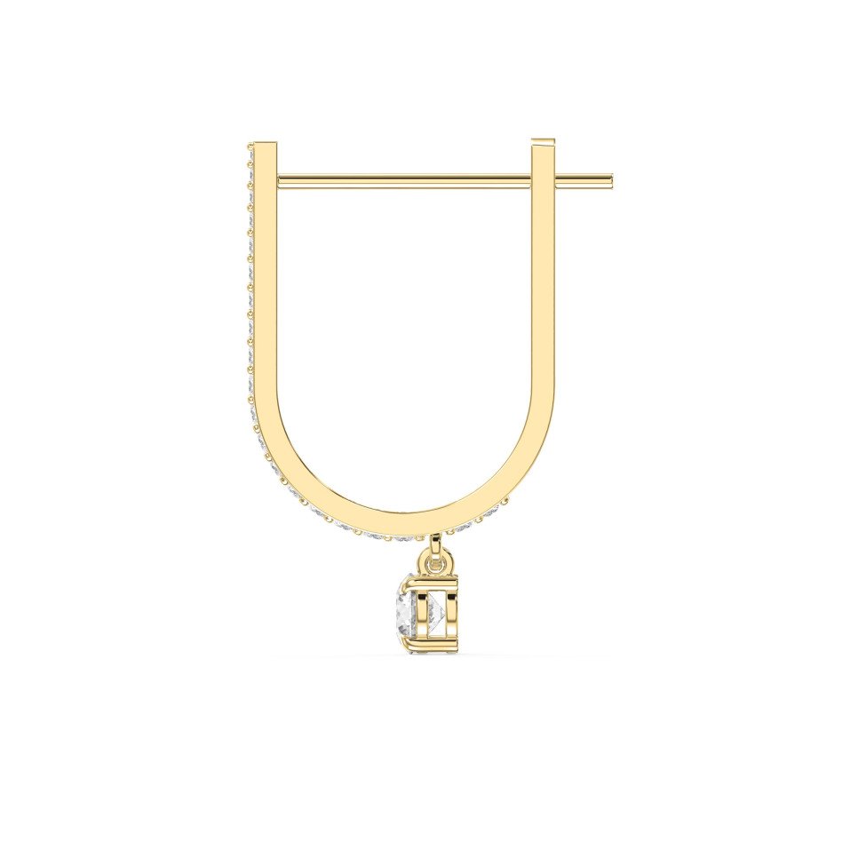 Elegant U-Shaped Diamond Hoop Earrings with Dangling Solitaire | Lab-Grown & Natural Diamond Options