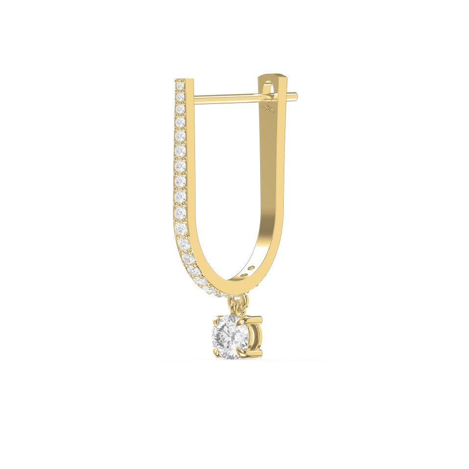 Elegant U-Shaped Diamond Hoop Earrings with Dangling Solitaire | Lab-Grown & Natural Diamond Options