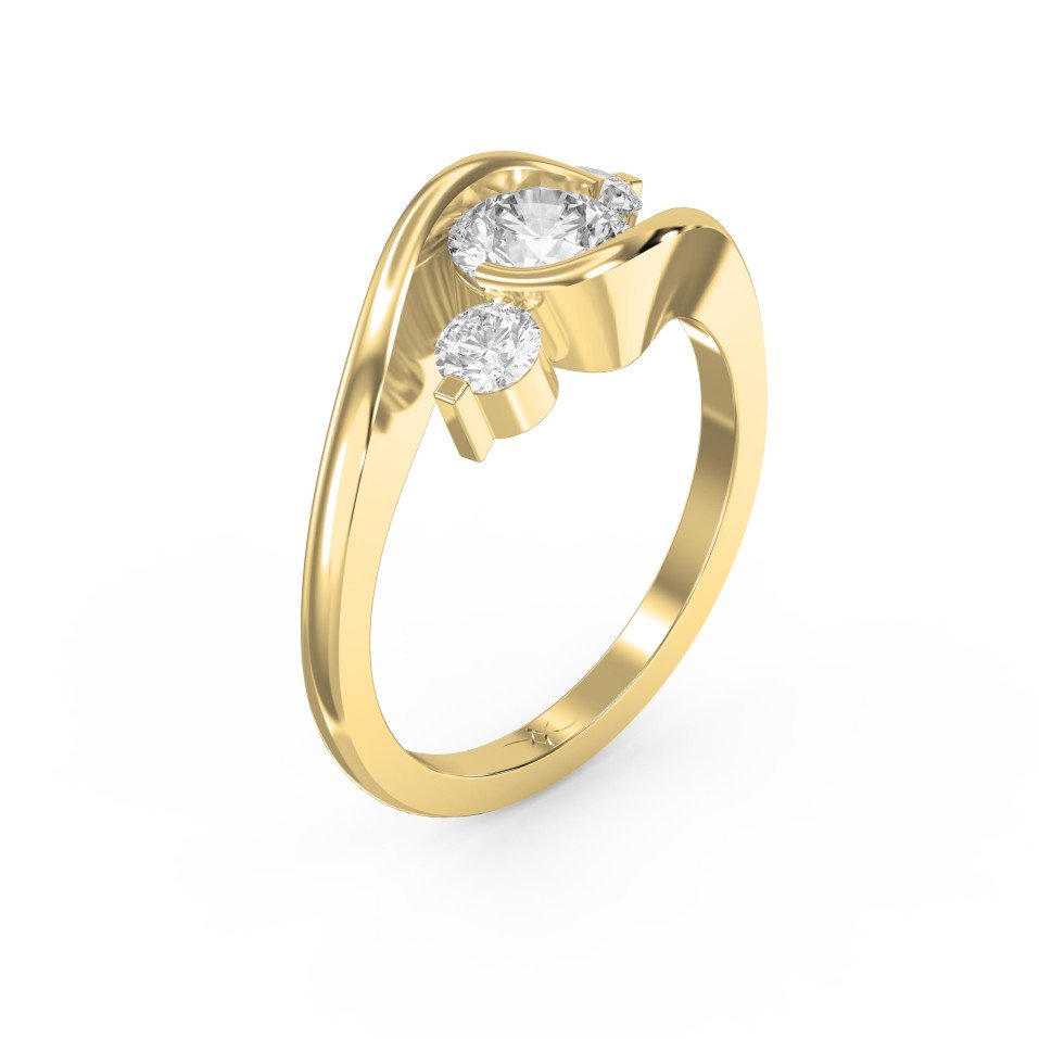 Modern Three-Stone Diamond Bypass Unique Swirl Engagement Ring | Lab - Grown Diamond Jewelry - Valam Design