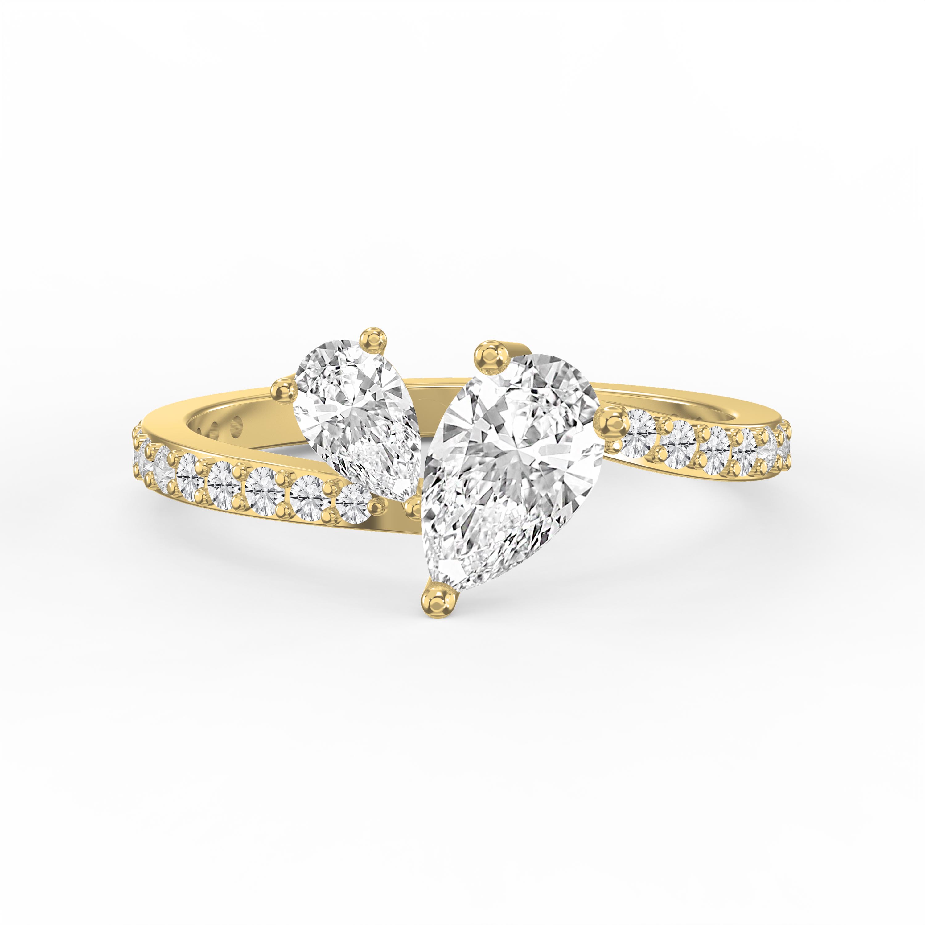 Elegant Two-Stone Pear Shaped Diamond Bypass Side Stone Engagement Ring  | Choose Lab- Grown & Natural