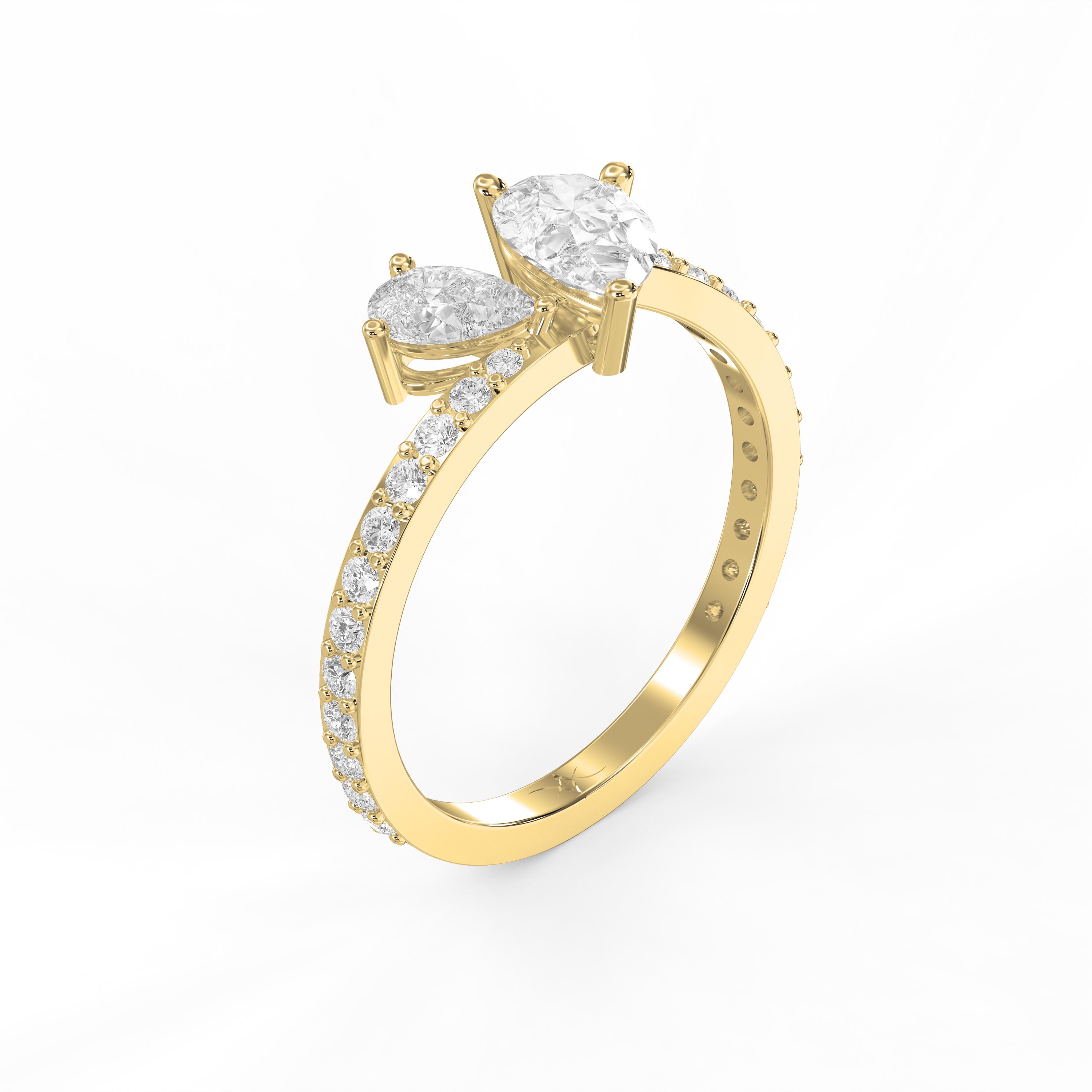 Elegant Two-Stone Pear Shaped Diamond Bypass Side Stone Engagement Ring  | Choose Lab- Grown & Natural