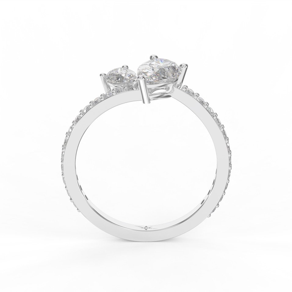 Elegant Two-Stone Pear Shaped Diamond Bypass Side Stone Engagement Ring  | Choose Lab- Grown & Natural