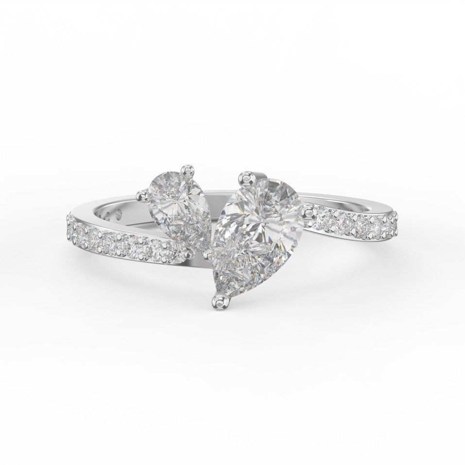 Elegant Two-Stone Pear Shaped Diamond Bypass Side Stone Engagement Ring  | Choose Lab- Grown & Natural