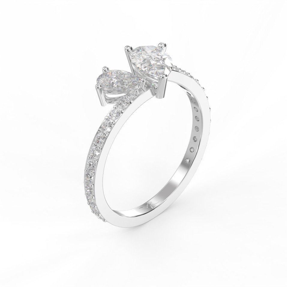 Elegant Two-Stone Pear Shaped Diamond Bypass Side Stone Engagement Ring  | Choose Lab- Grown & Natural
