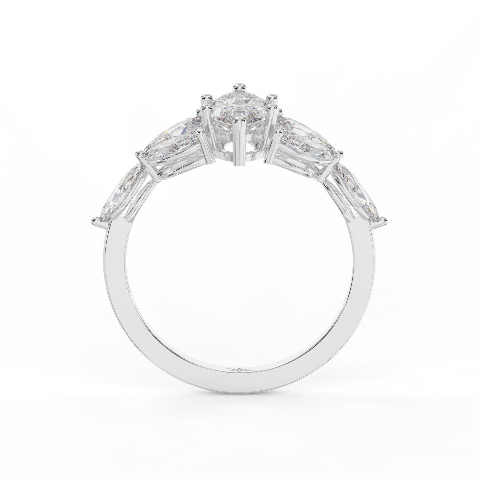 Fleur Design Marquise Shape Diamond Side Stone Engagement Ring Choose Lab- Grown & Natural
