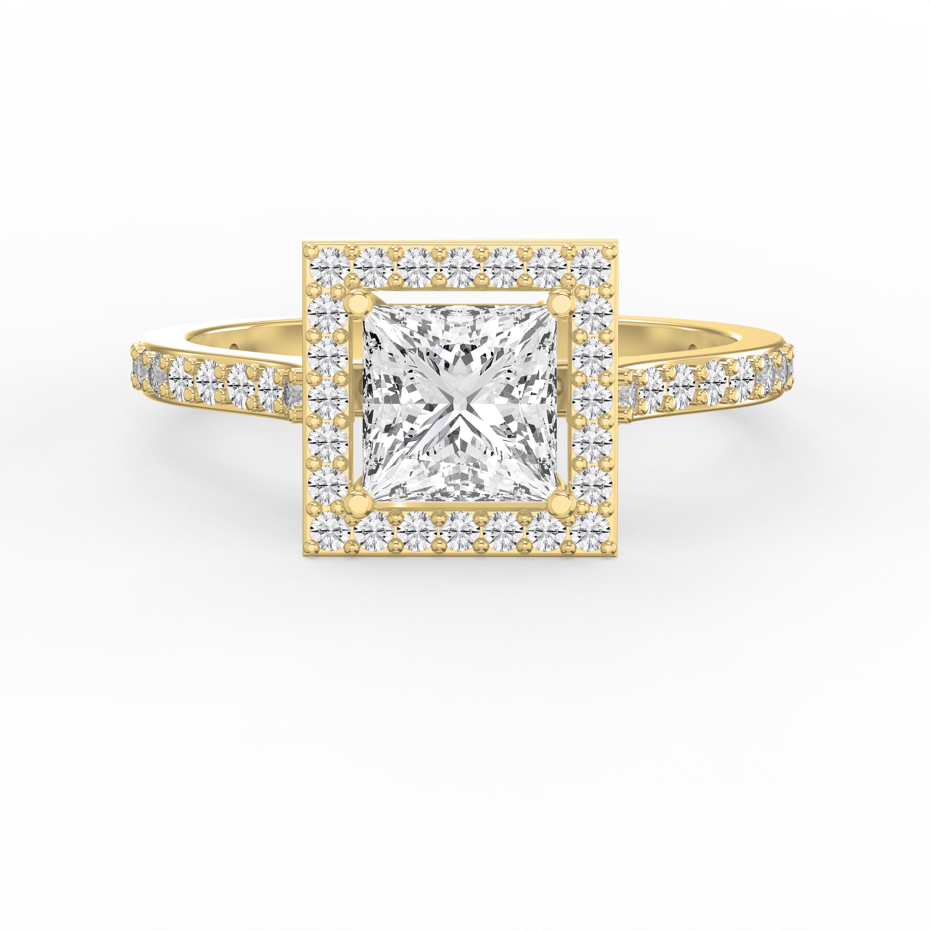 Princess Cut Diamond Engagement Ring with Side Round Stones | Choose Lab- Grown & Natural