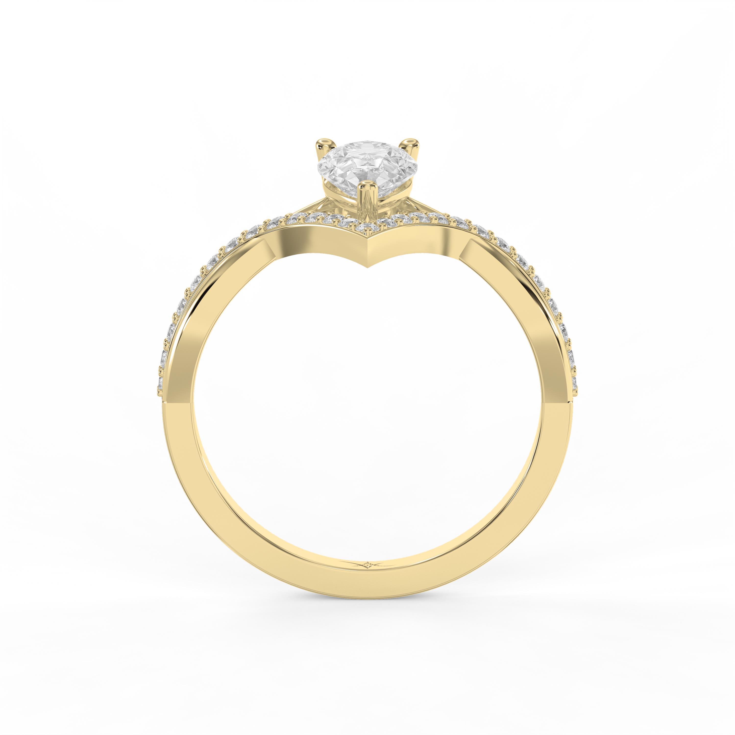 Pear Cut Diamond Chevron Crown Ring with Pavé V-Shape Band |  Lab- Grown & Natural