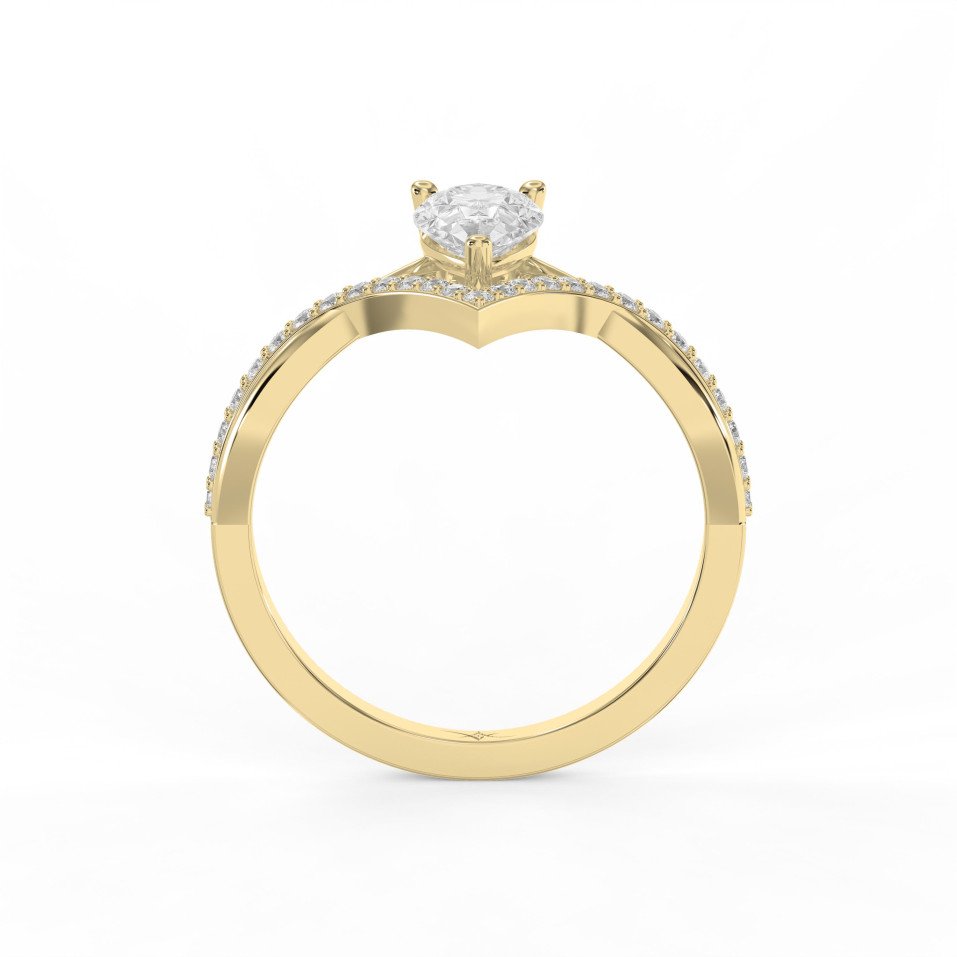 Pear Cut Diamond Chevron Crown Ring with Pavé V-Shape Band |  Lab- Grown & Natural