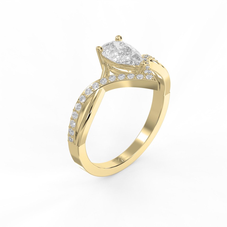Pear Cut Diamond Chevron Crown Ring with Pavé V-Shape Band |  Lab- Grown & Natural