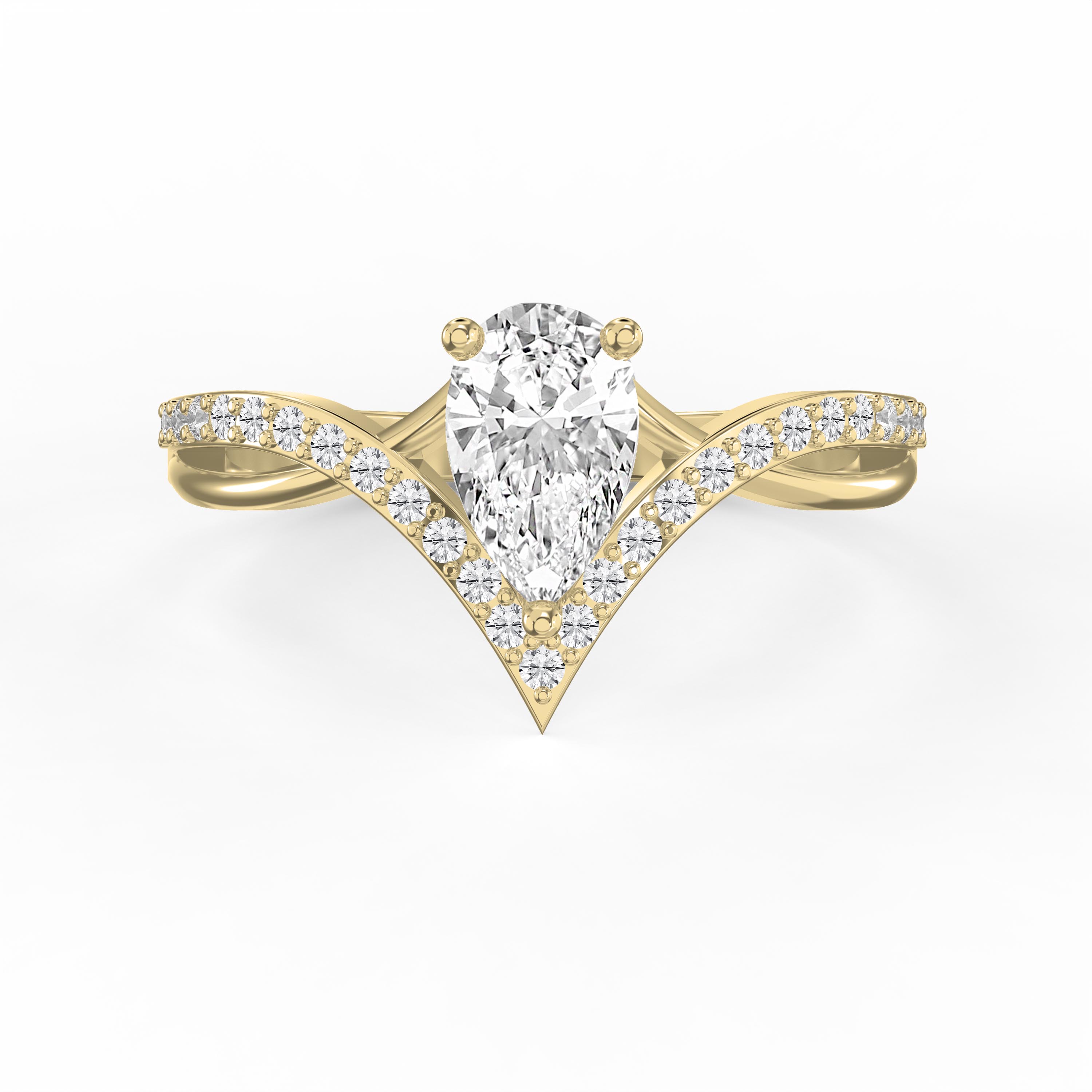 Pear Cut Diamond Chevron Crown Ring with Pavé V-Shape Band |  Lab- Grown & Natural
