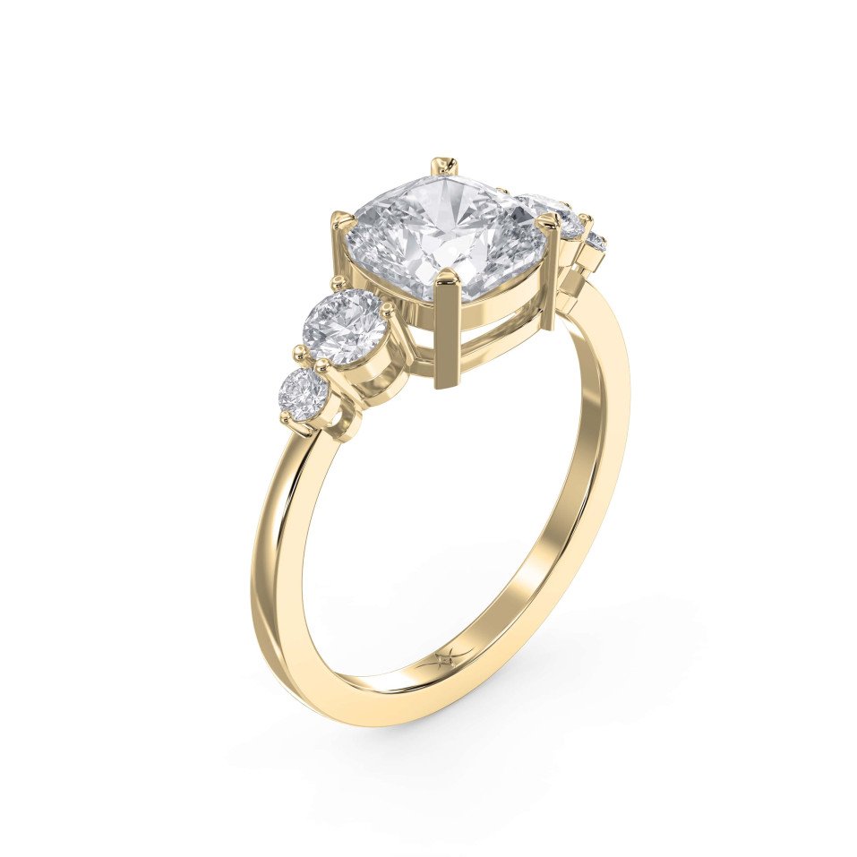 Five-Stone Classic Engagement Ring with Round Brilliant Cut Diamonds Lab-Grown & Natural Diamond | Customizable Center Stone