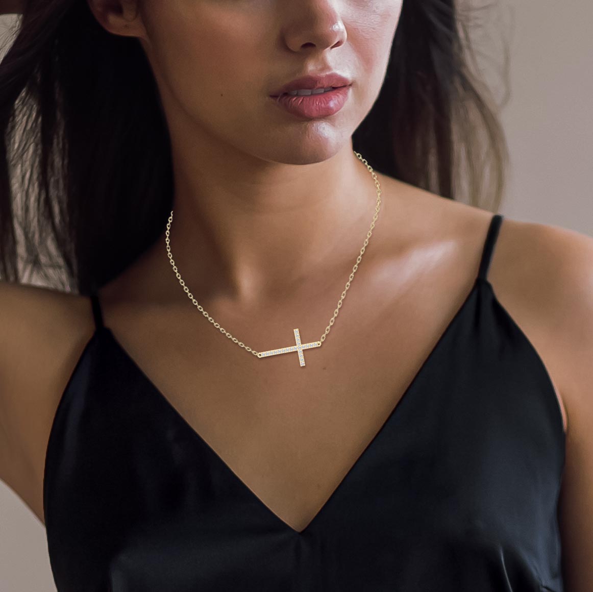 Side Way Cross Fashion  Necklace | Lab - Grown & Natural Diamond Jewelry - Valam Design