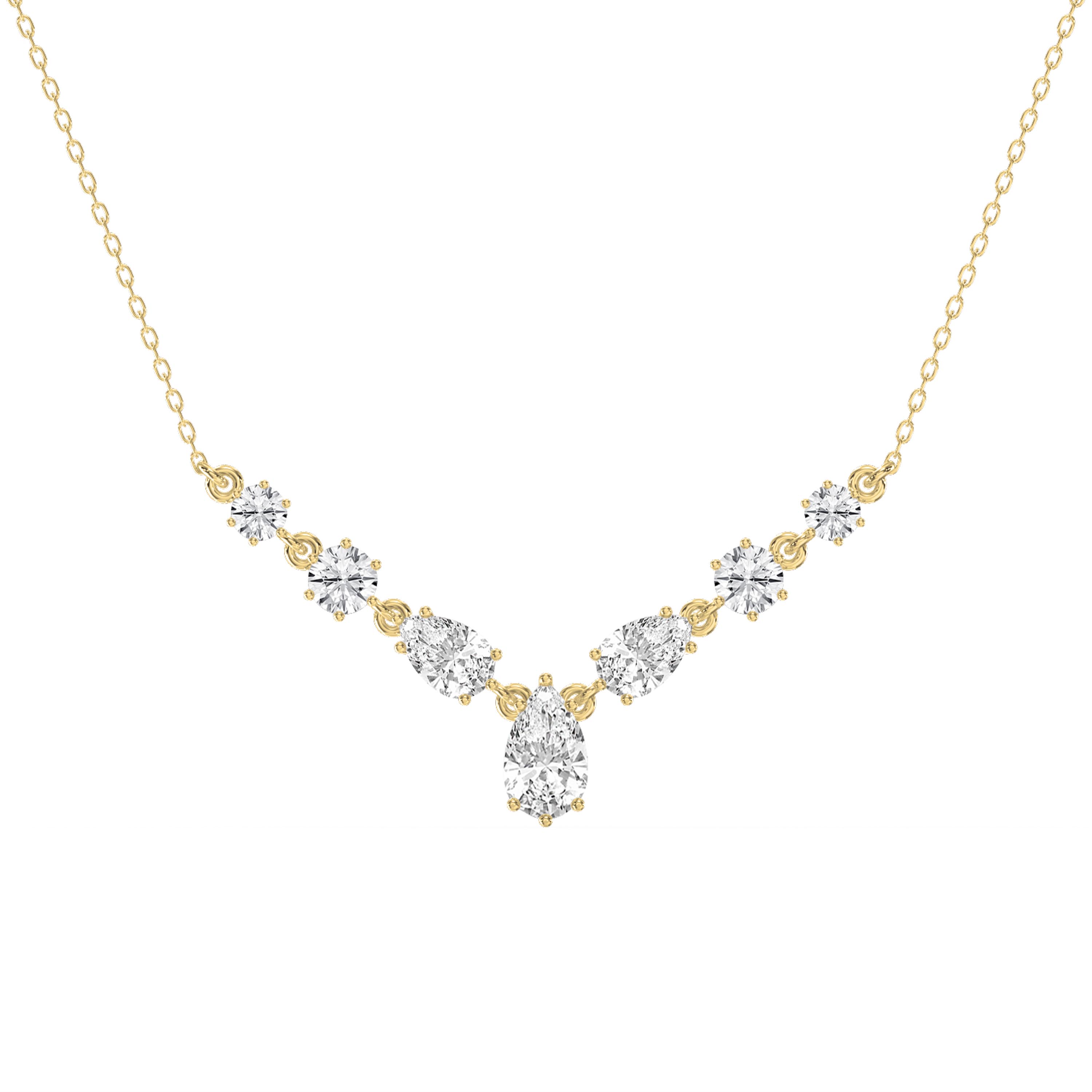 V-Shape Diamond Necklace | Pear & Round Cut Diamond Designer Necklace | Choose Lab - Grown & Natural