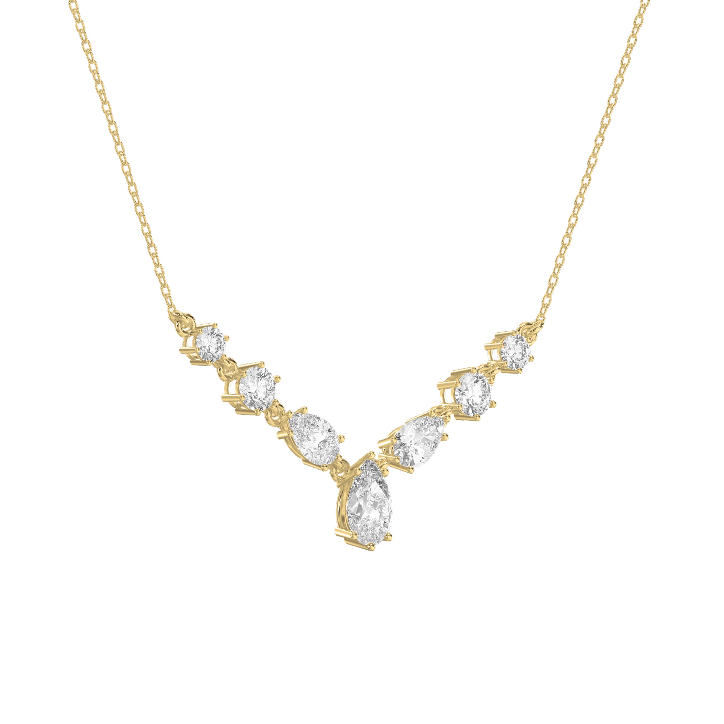 V-Shape Diamond Necklace | Pear & Round Cut Diamond Designer Necklace | Choose Lab - Grown & Natural