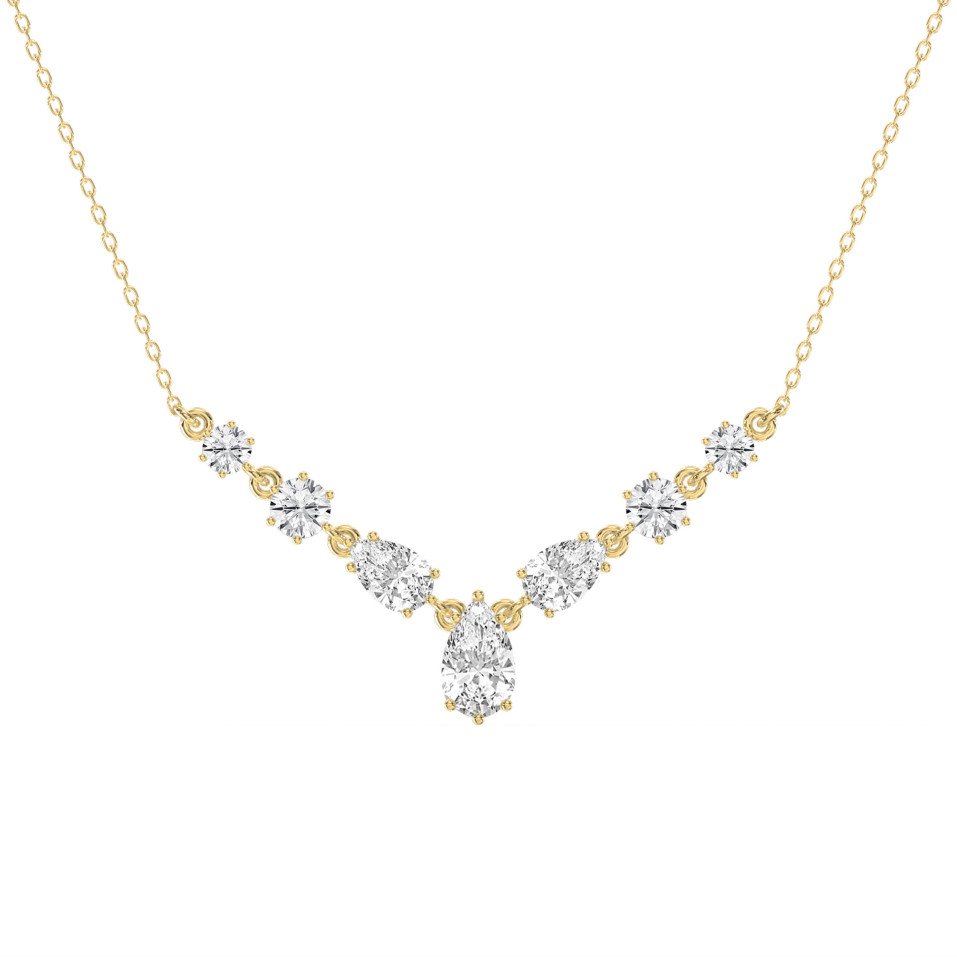 V-Shape Diamond Necklace | Pear & Round Cut Diamond Designer Necklace | Choose Lab - Grown & Natural