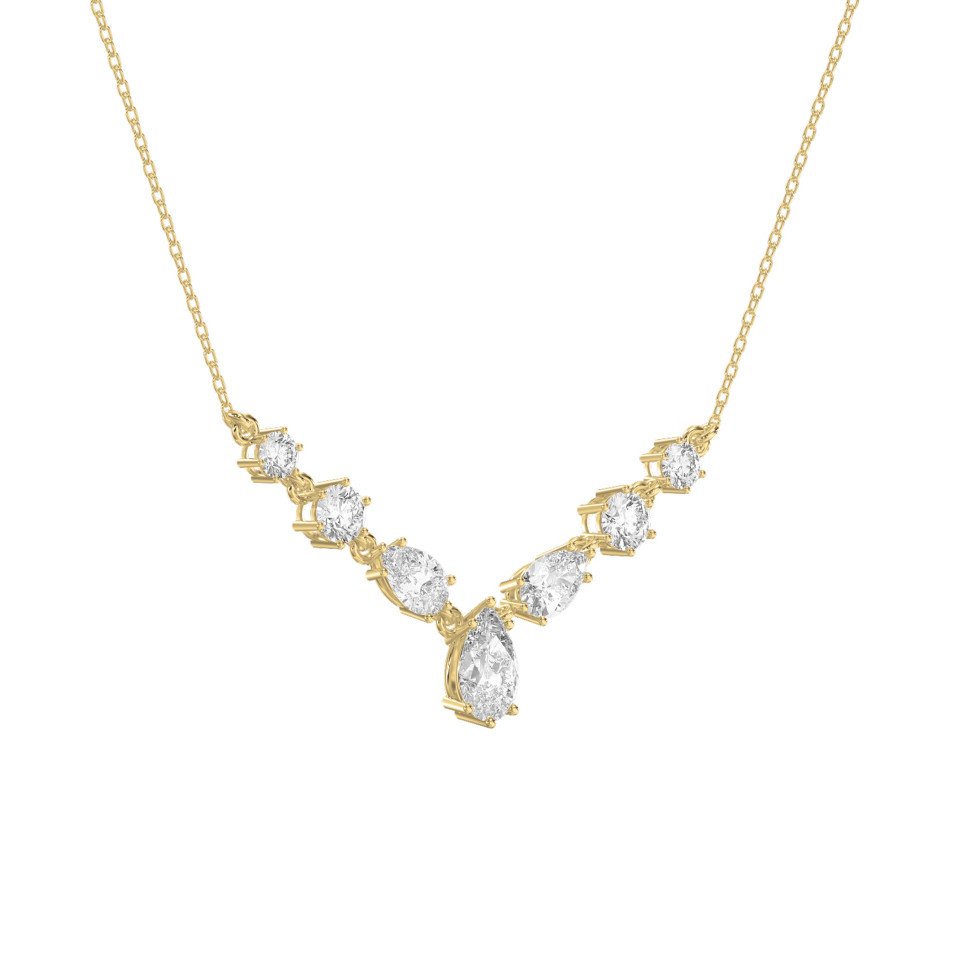 V-Shape Diamond Necklace | Pear & Round Cut Diamond Designer Necklace | Choose Lab - Grown & Natural