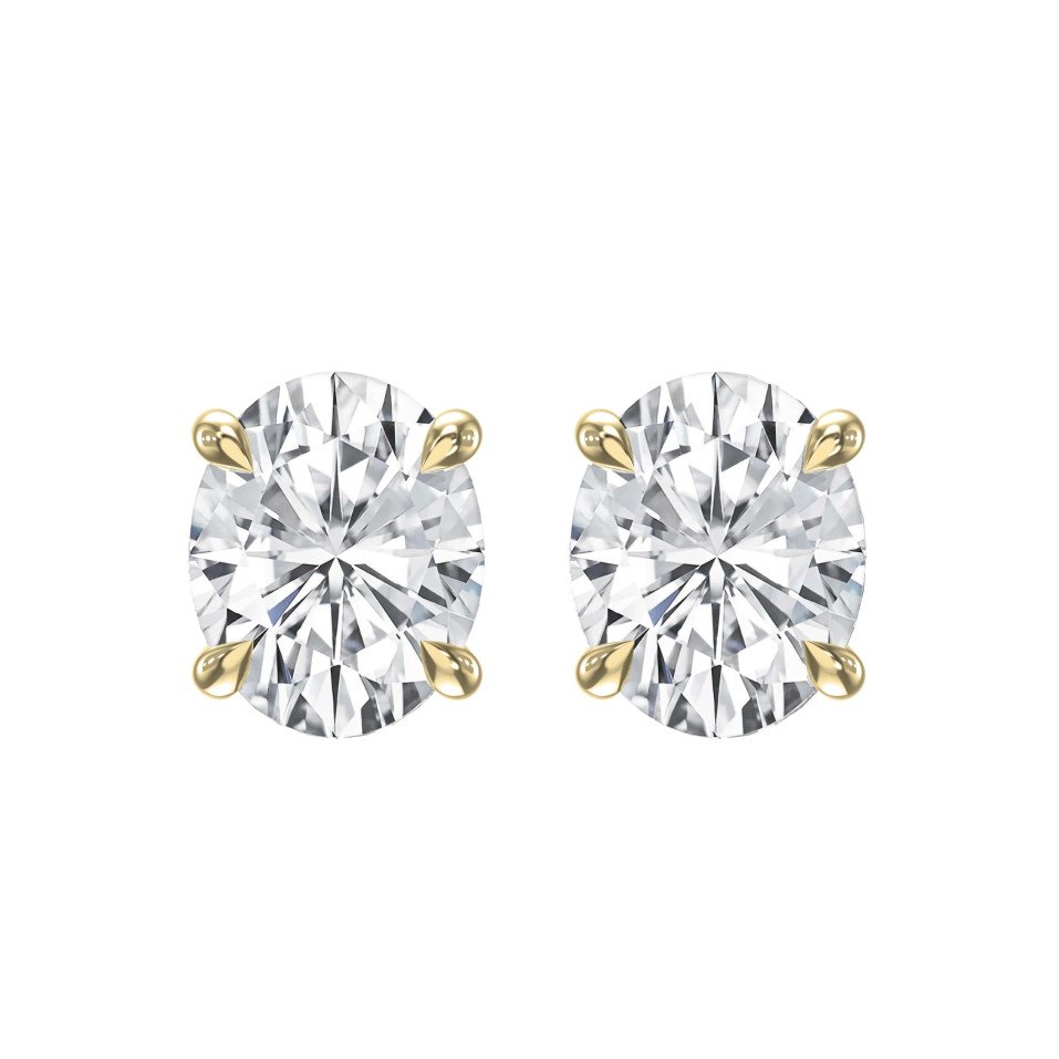 14K Gold 4-Prong Oval Diamond Stud Earrings – Lab Grown Diamonds