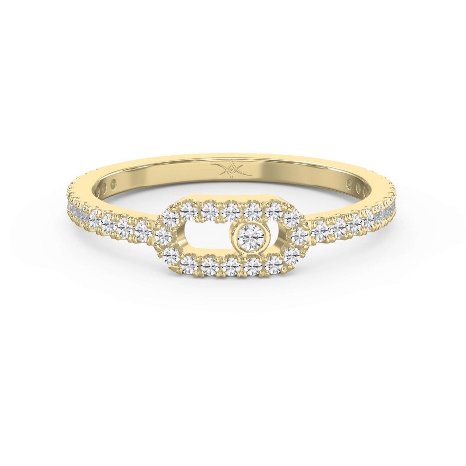 Elegant Gold Link Ring with Dancing Diamond – Lab-Grown & Natural Brilliance