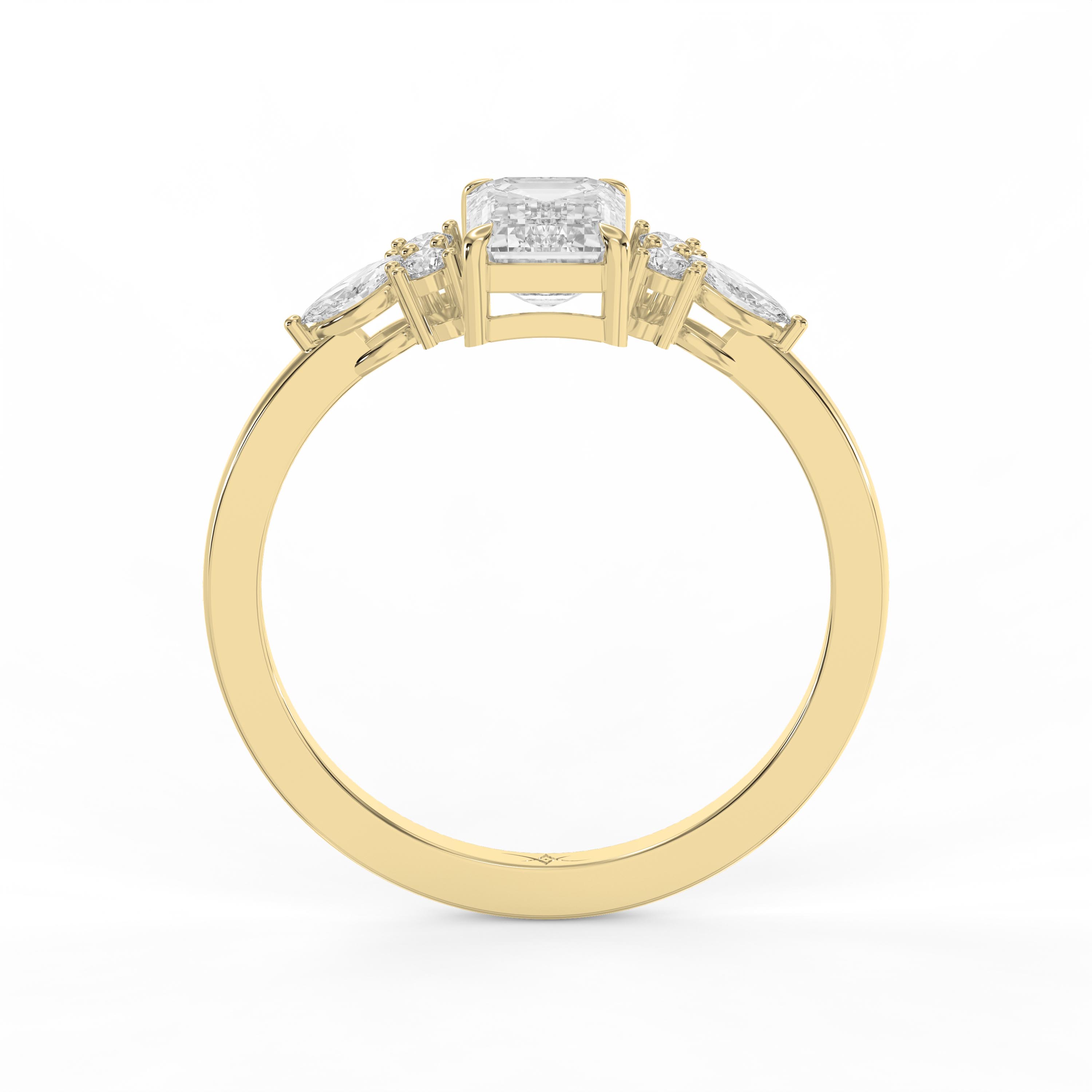 Emerald Cut Diamond Engagement Ring | Three-Stone Marquise & Round Side Accents | Lab - Grown & natural