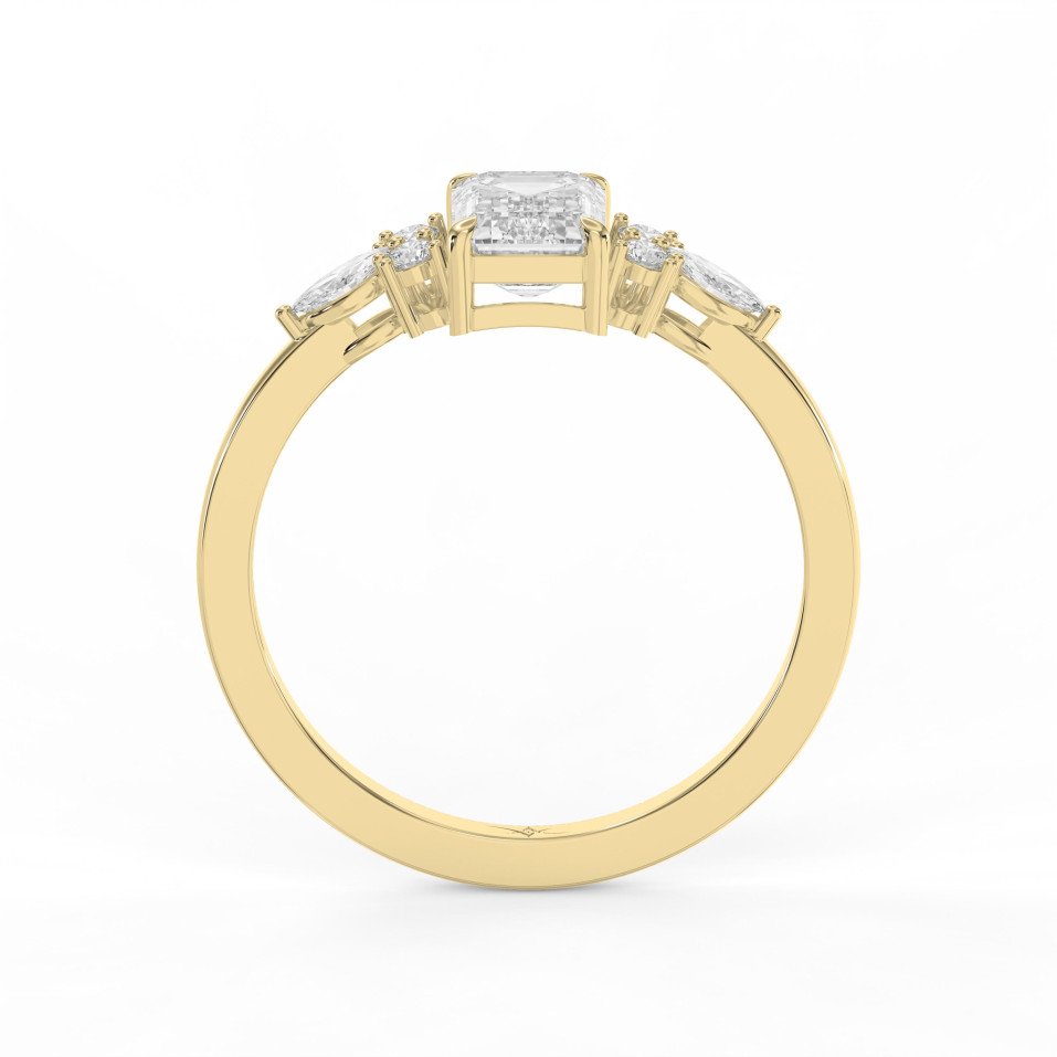 Emerald Cut Diamond Engagement Ring | Three-Stone Marquise & Round Side Accents | Lab - Grown & natural