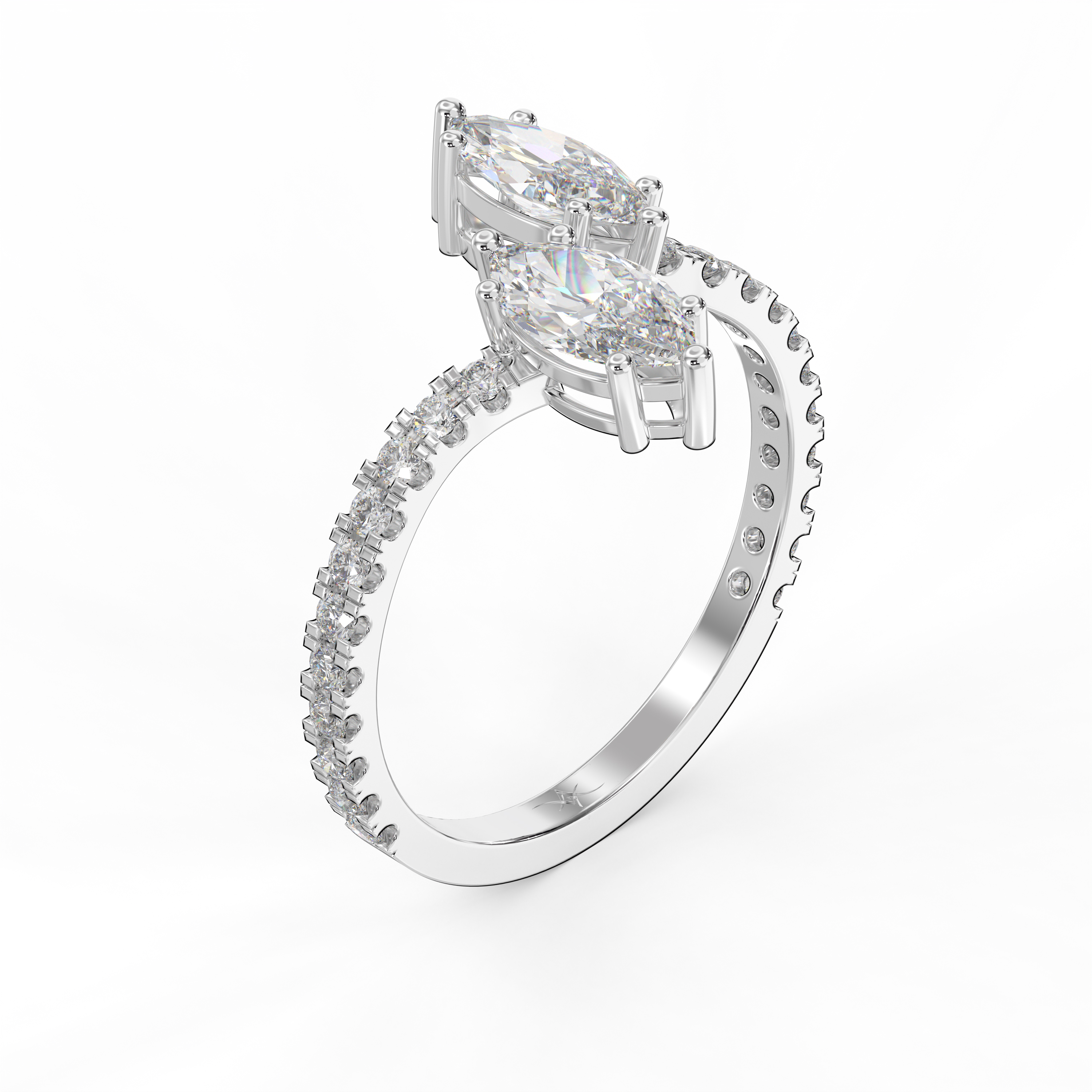 Marquise Cut Two-Stone Bypass Side Stone Engagement Ring | Choose Lab-Grown & natural