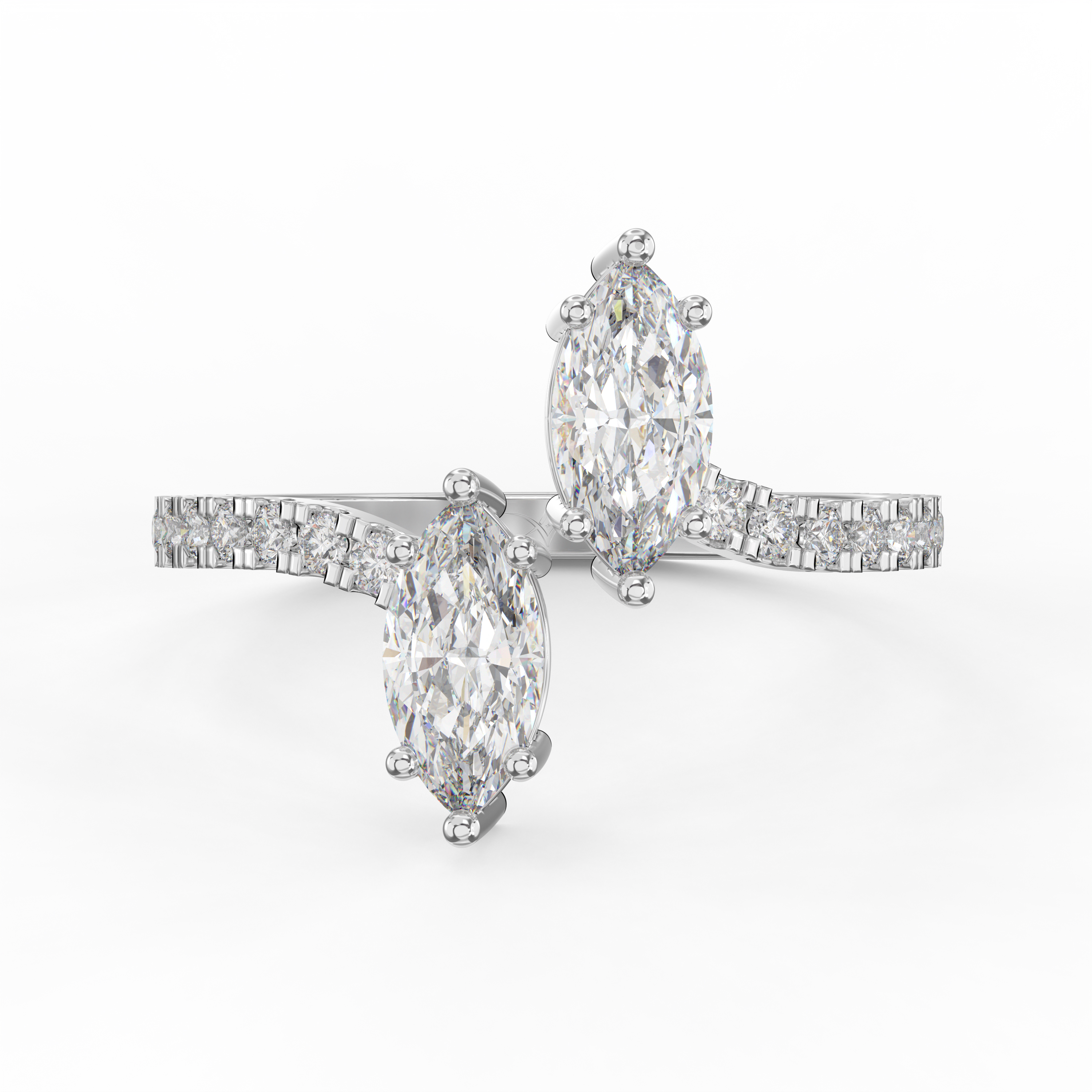 Marquise Cut Two-Stone Bypass Side Stone Engagement Ring | Choose Lab-Grown & natural